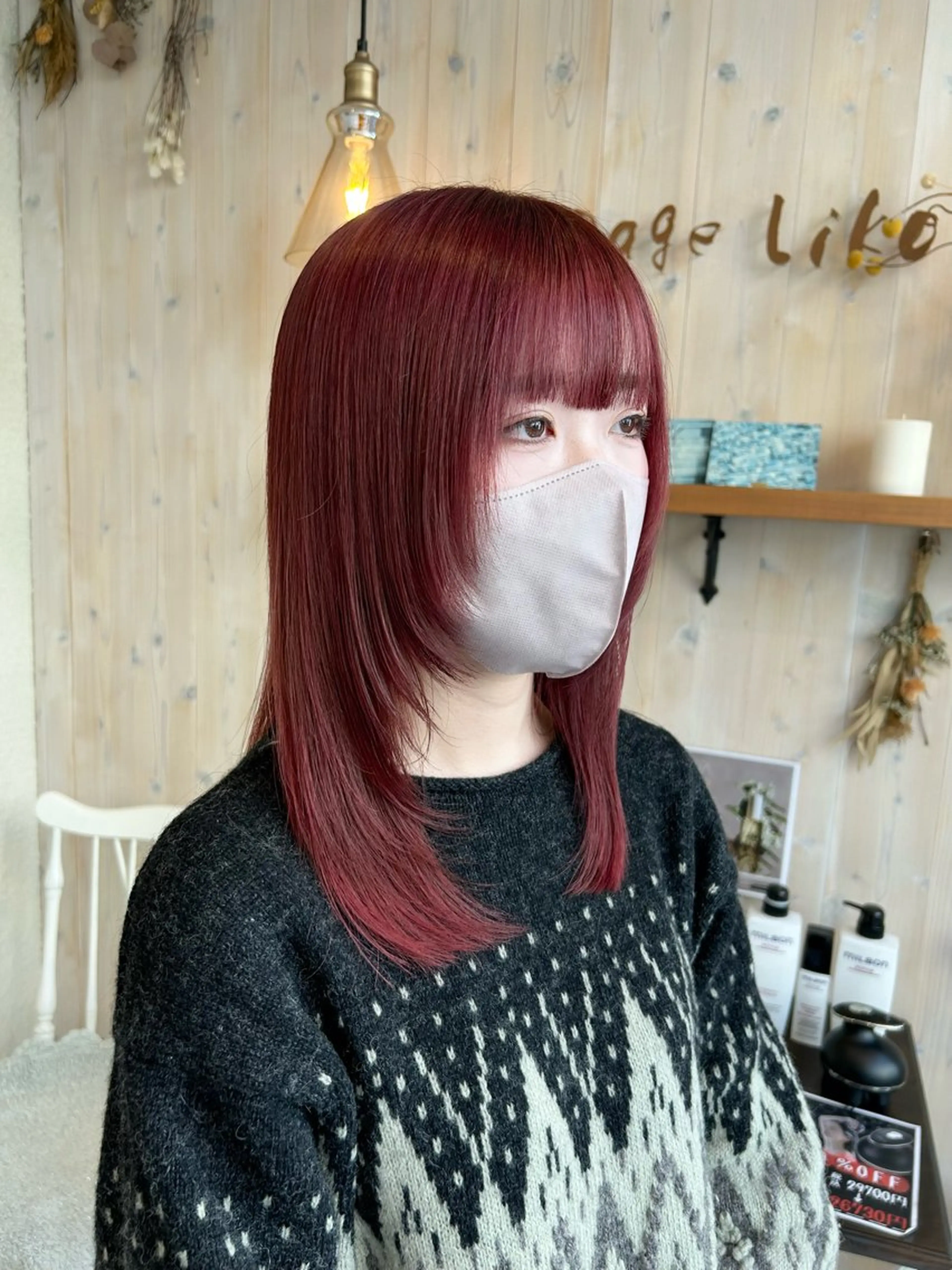 セミロング カラー カシス レッドカラー ウルフカット カット ヘアカラー ダブルカラー/ウルフ 上田　航平のヘアスタイル