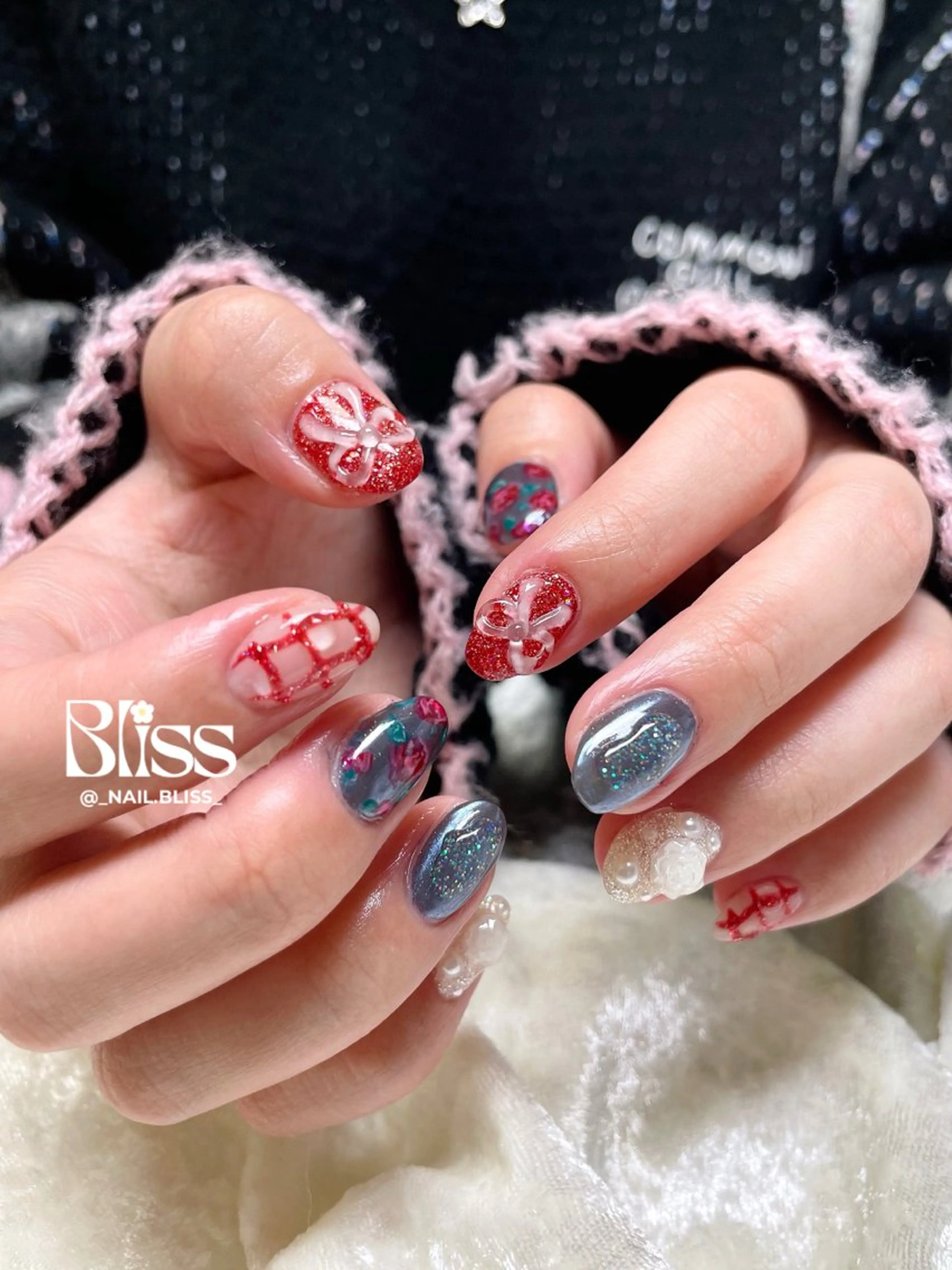 ネイル ガーリー リボン ハンドネイル NAIL BLISSのネイルデザイン