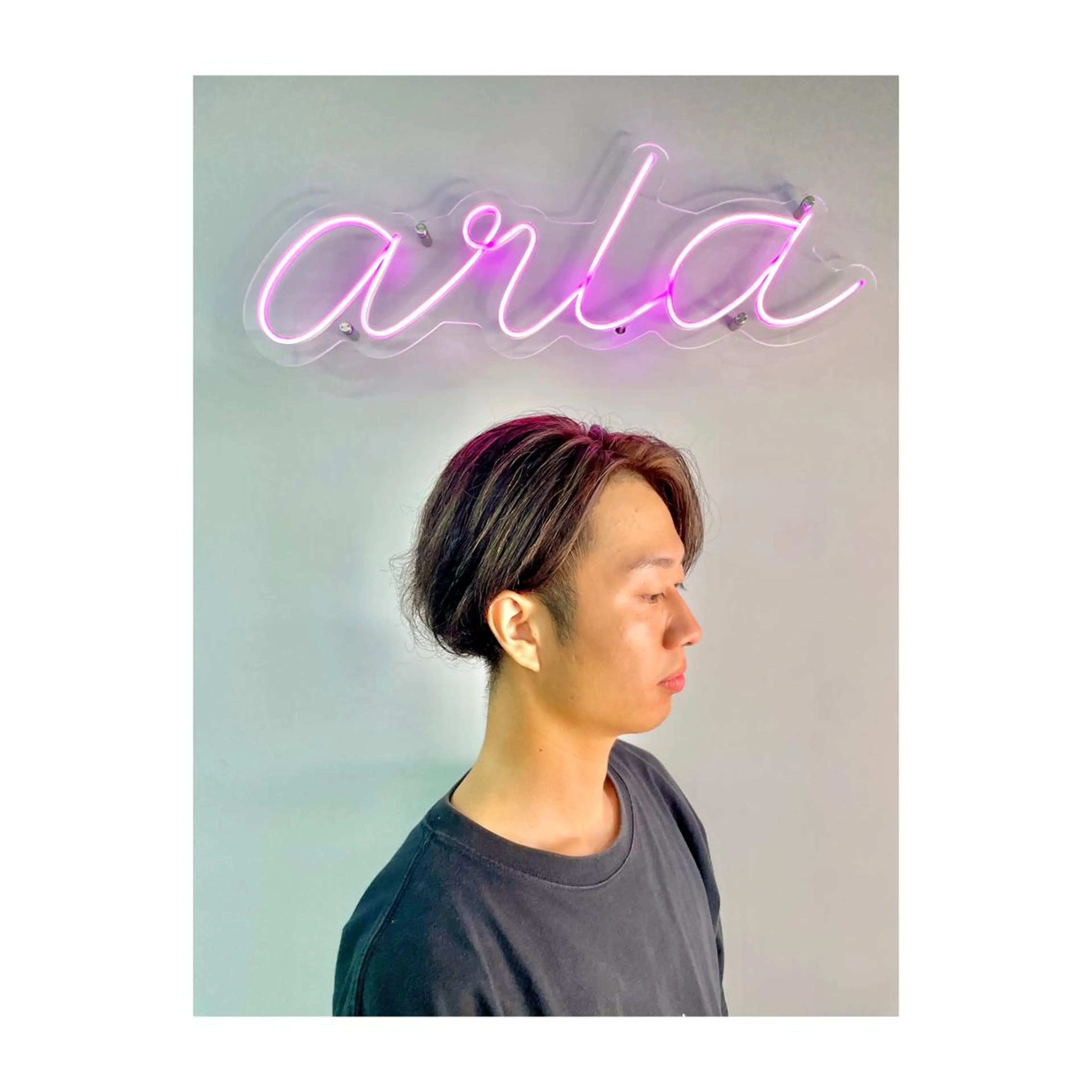 ミディアム メンズ メンズハイライト ハイライト かきあげバング ®️レイヤー/透明感 カラー/星野六三四のヘアスタイル