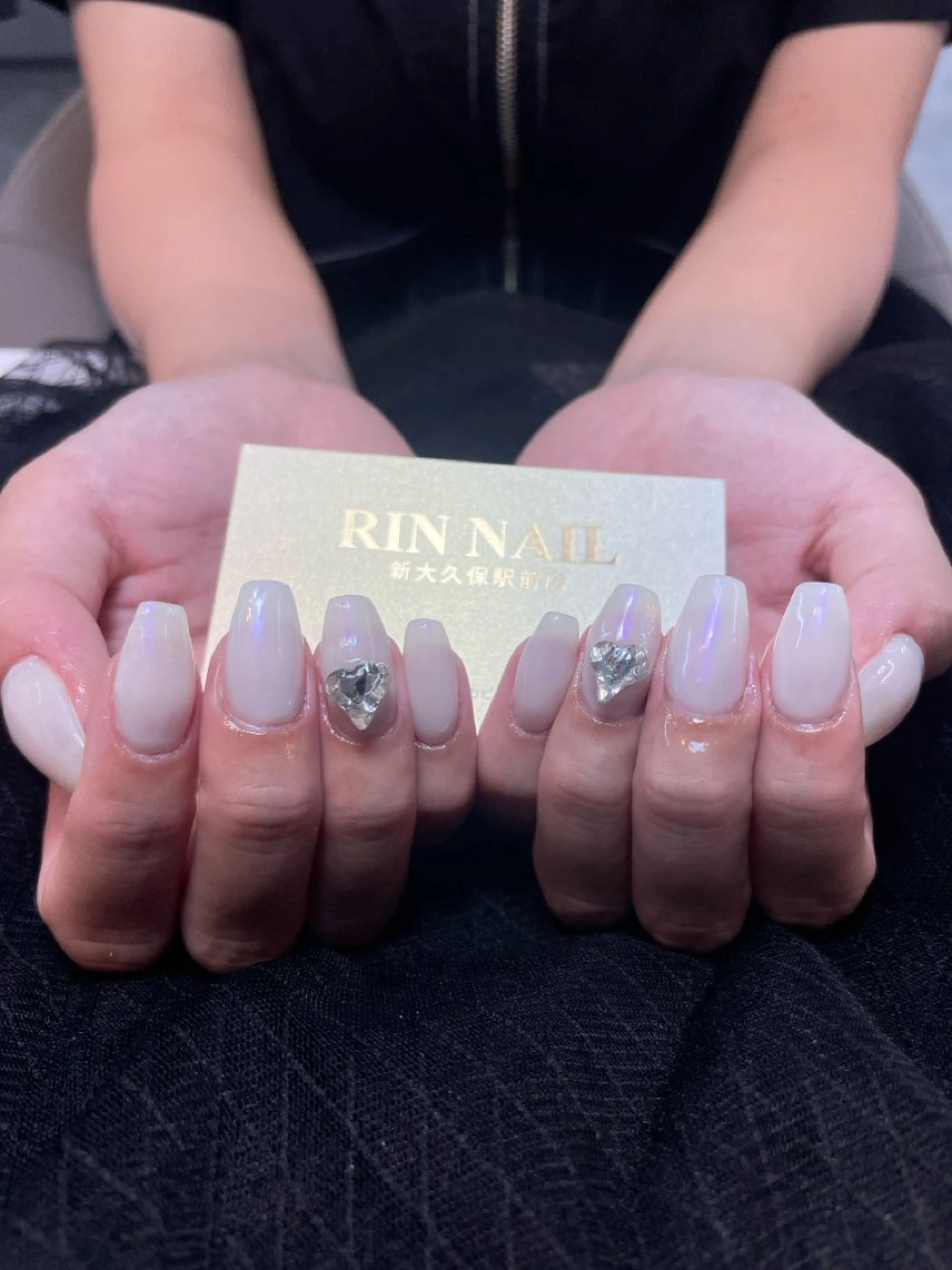 ネイル アートネイル 長さ出し ガーリー 韓国ネイル 持ち込み Rin Nail 新大久保店のネイルデザイン