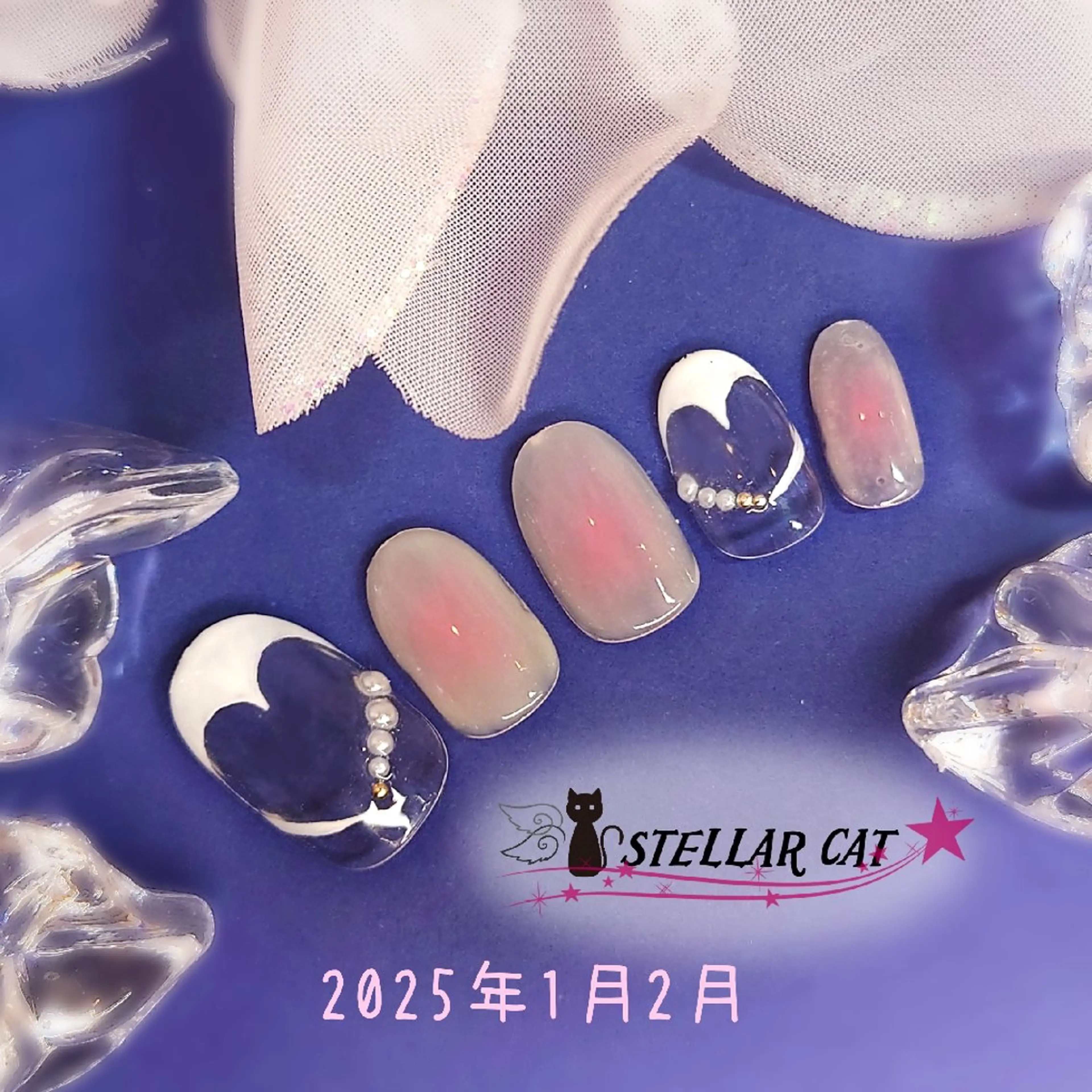 ネイル チークネイル ハート マットネイル ハンドネイル ショートネイル専門 StellarCatのネイルデザイン