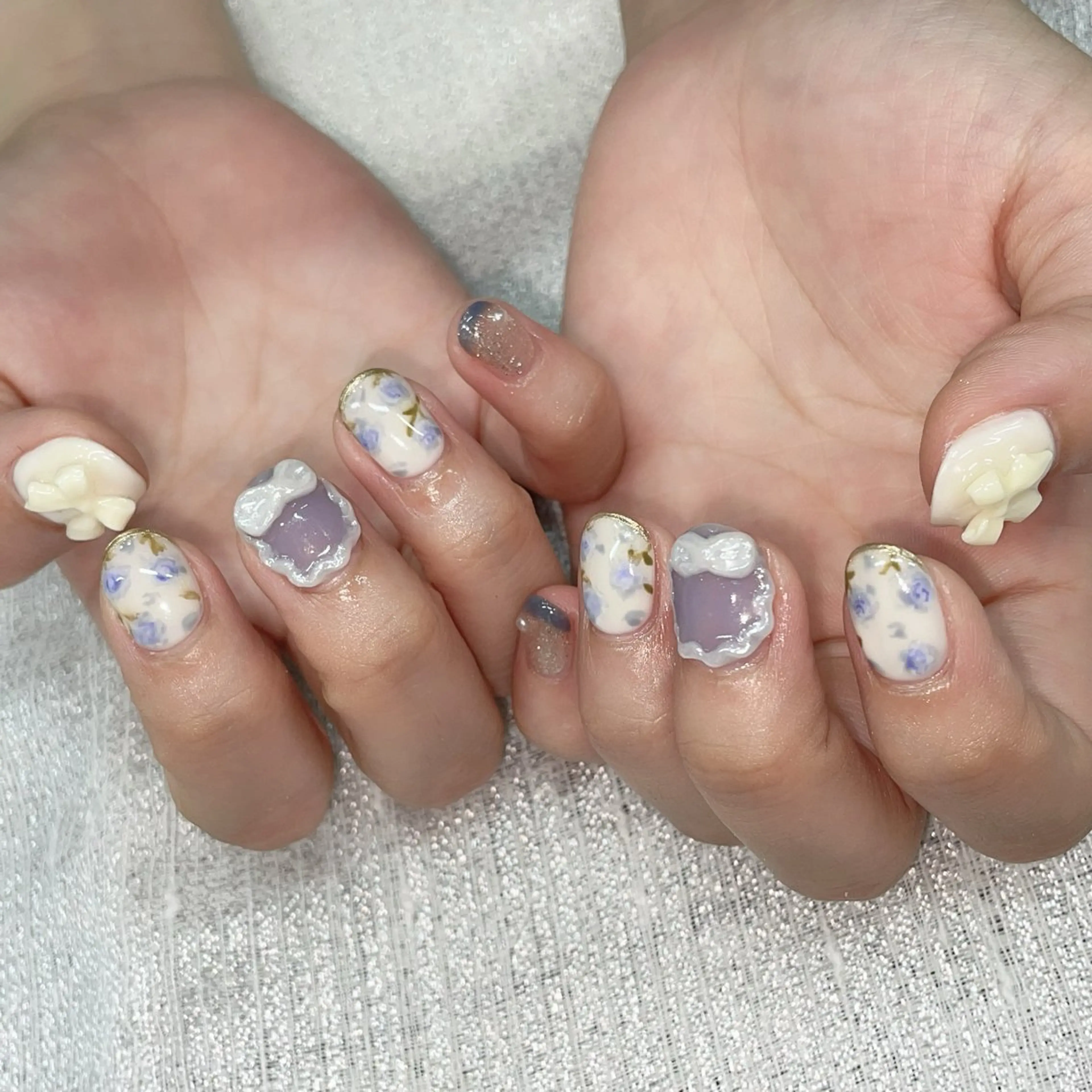 ネイル 持ち込み ニュアンスネイル リボン 林 ✨syousyouのネイルデザイン