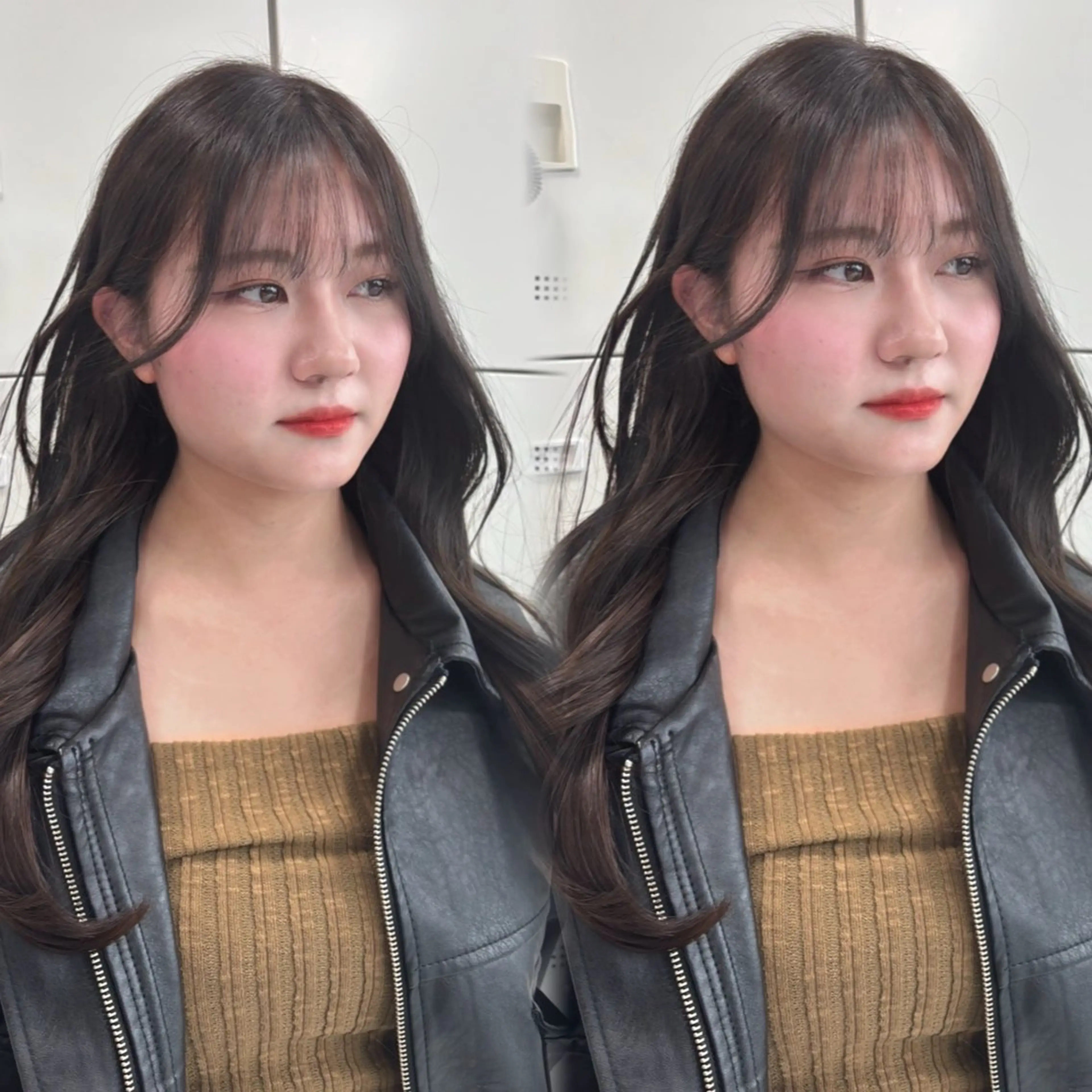 ロング カット ヘアカラー トリートメント 韓国ヘア/ブリーチ無 しWカラー/オリーブのヘアスタイル