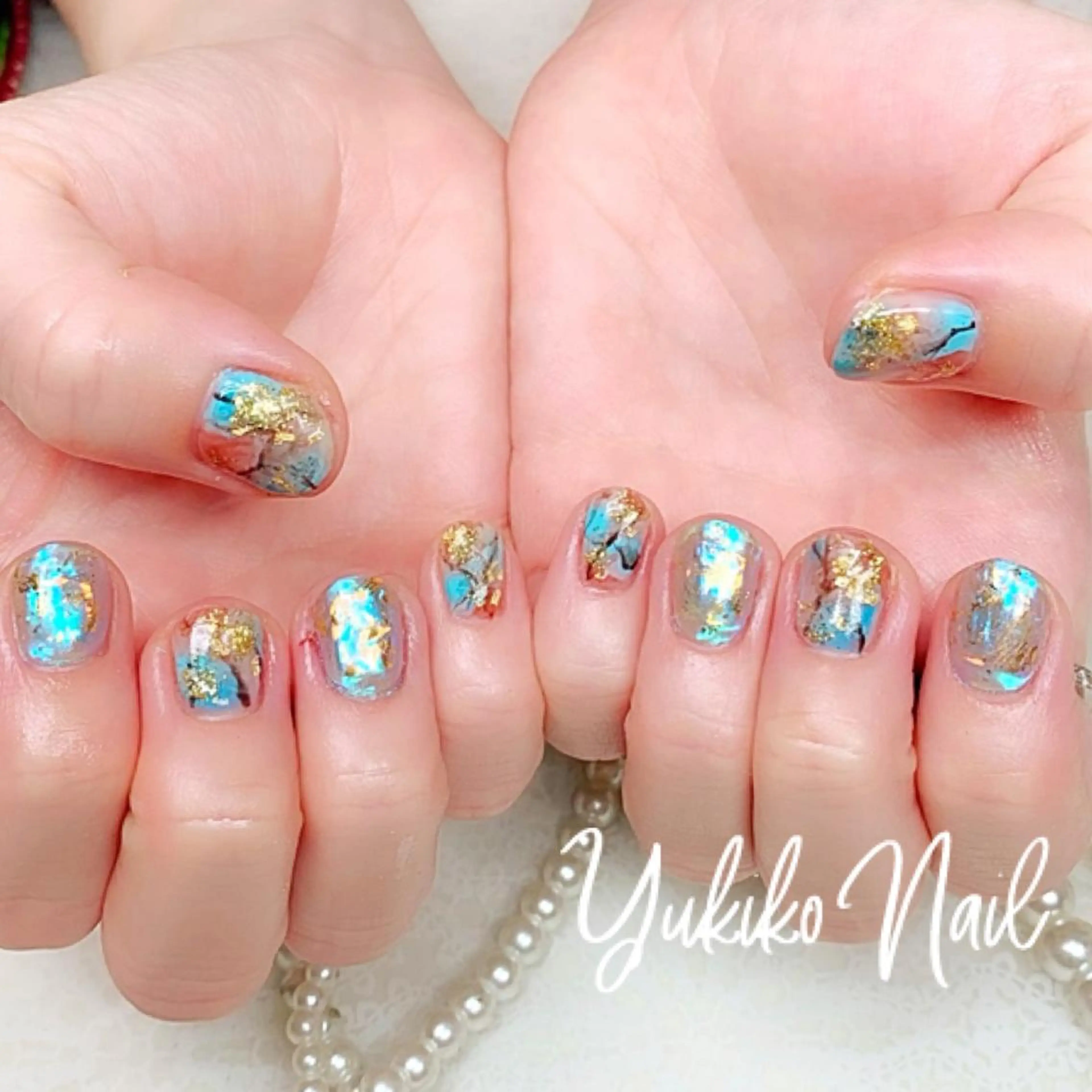 ネイル 氷ネイル・うるうるネイル 大理石ネイル(マーブル) ニュアンスネイル ハンドネイル ユキコ ネイルのネイルデザイン