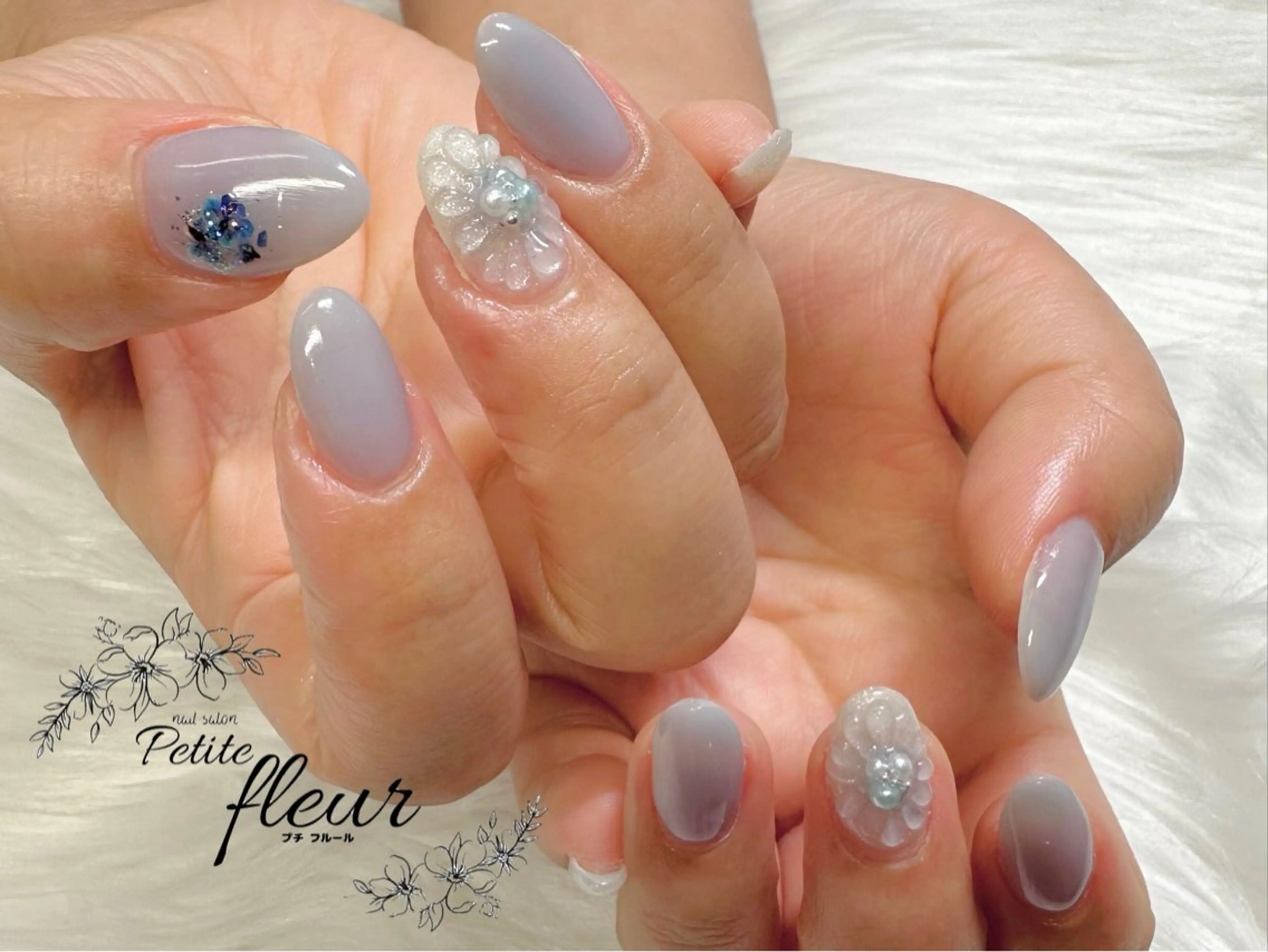ネイル ブルー フラワーネイル ❁⃘*。Petite fleur❁⃘*りさのネイルデザイン