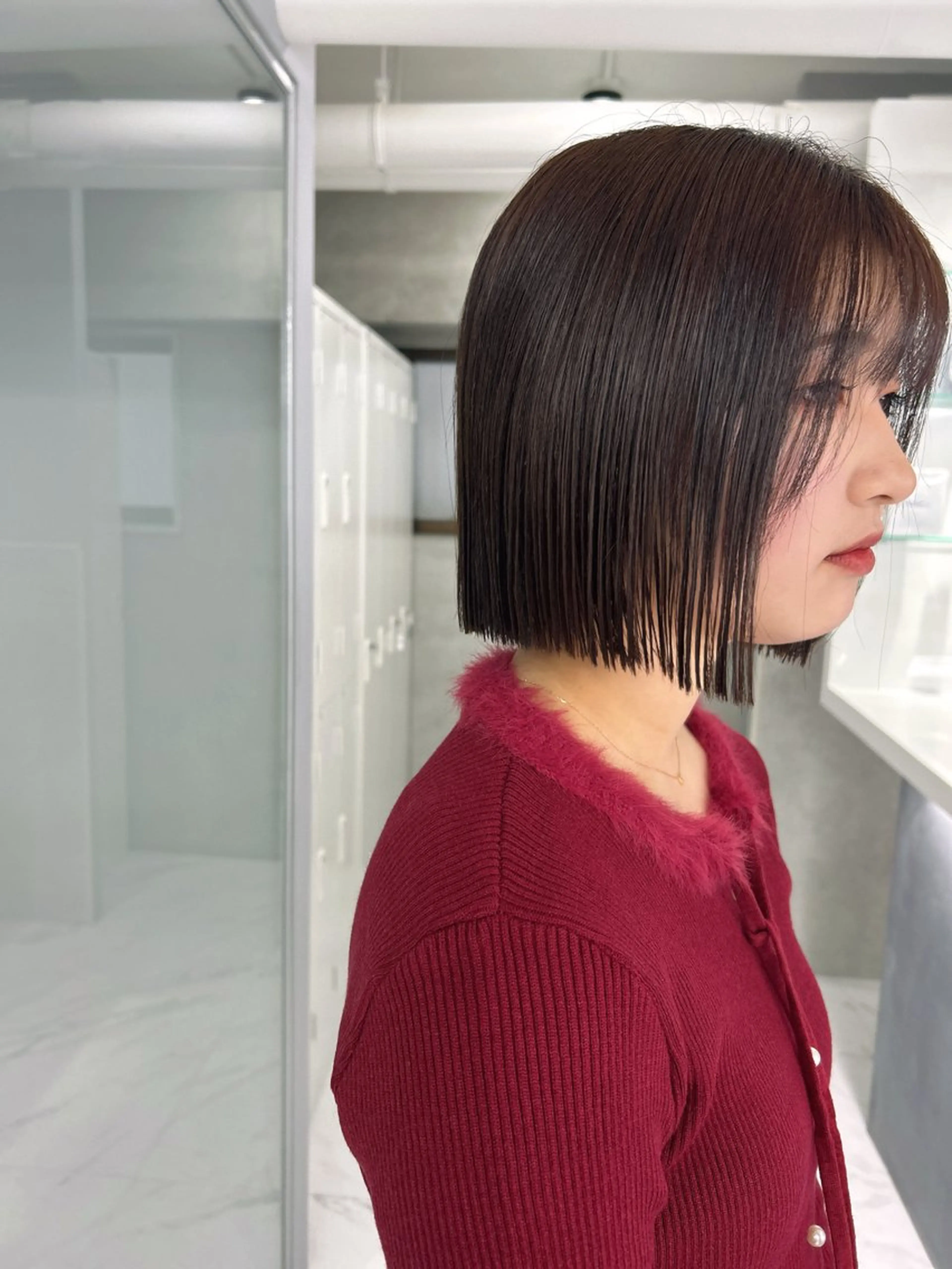 ショート カラー 切りっぱなしボブ ブラウンカラー ココアブラウン ボブ カット ヘアカラー トリートメント shizuna/天神 /メンズ/ボブのヘアスタイル