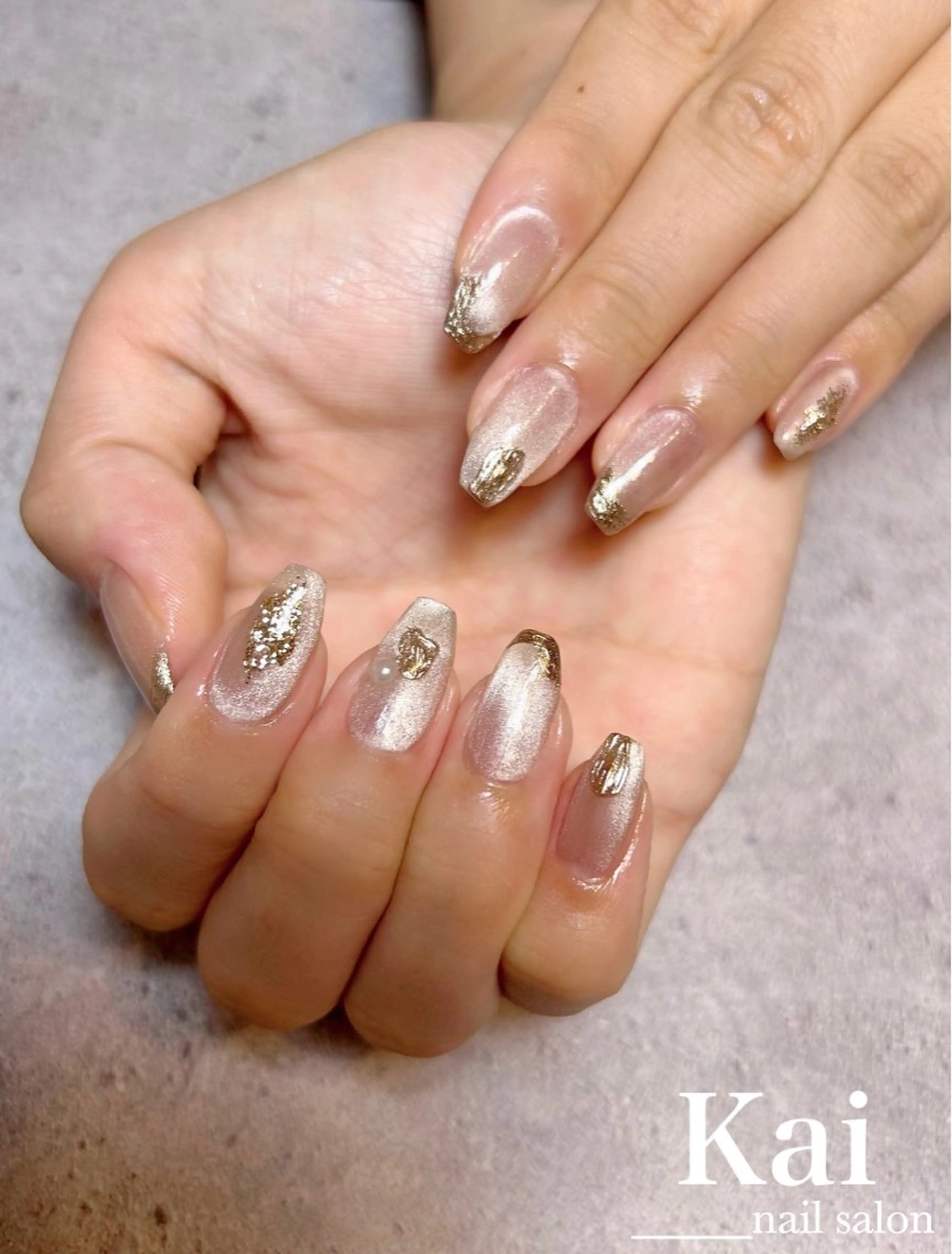 ネイル ゴールド 韓国ネイル おそろいネイル ミラーネイル ニュアンスネイル ハンドネイル Kai  nail Mayukoのネイルデザイン