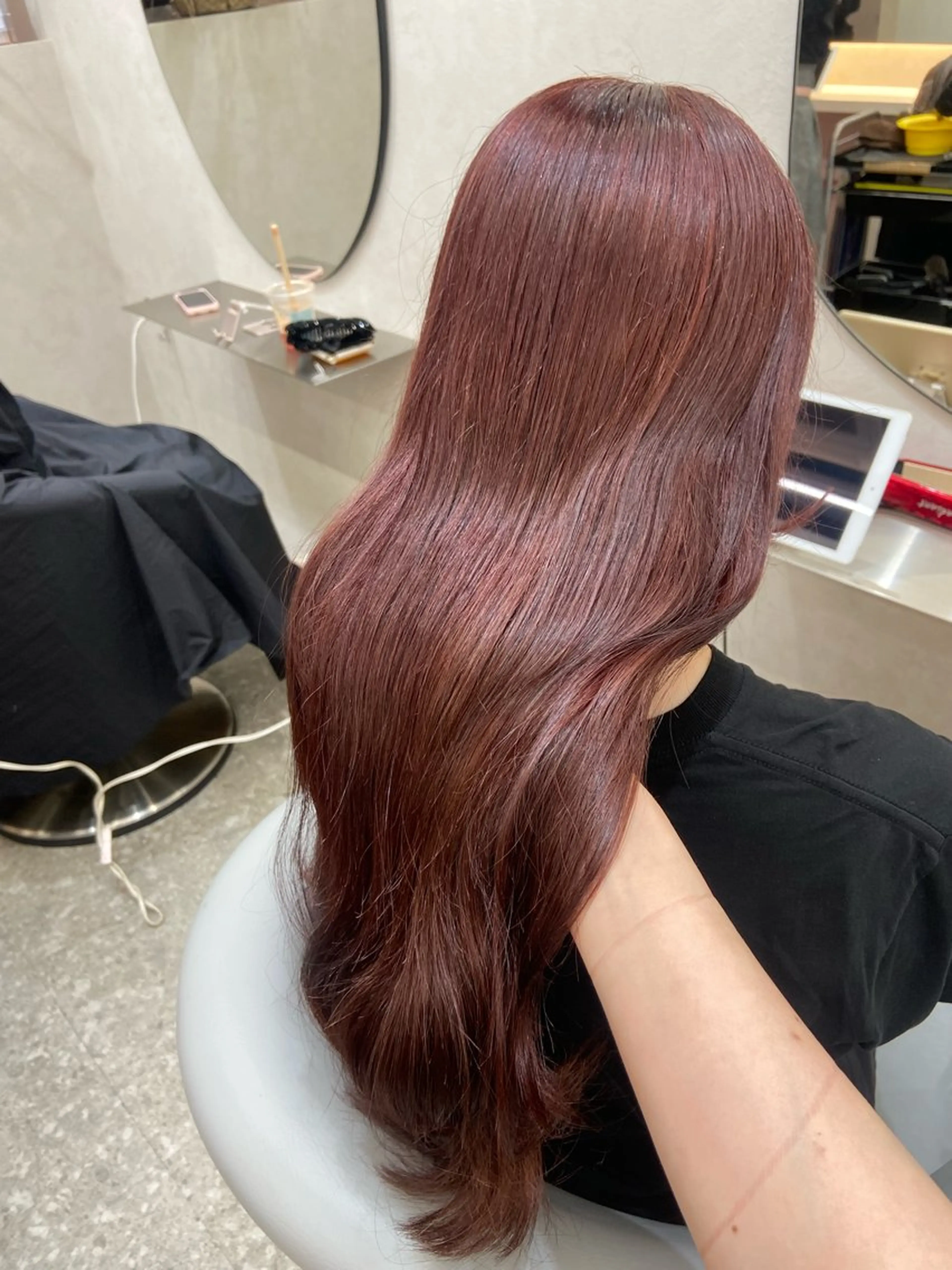 ロング カラー ブリーチ ダブルカラー ブリーチなしカラー レッドカラー 新宿/韓国ヘア 中明度カラー/かやのヘアスタイル