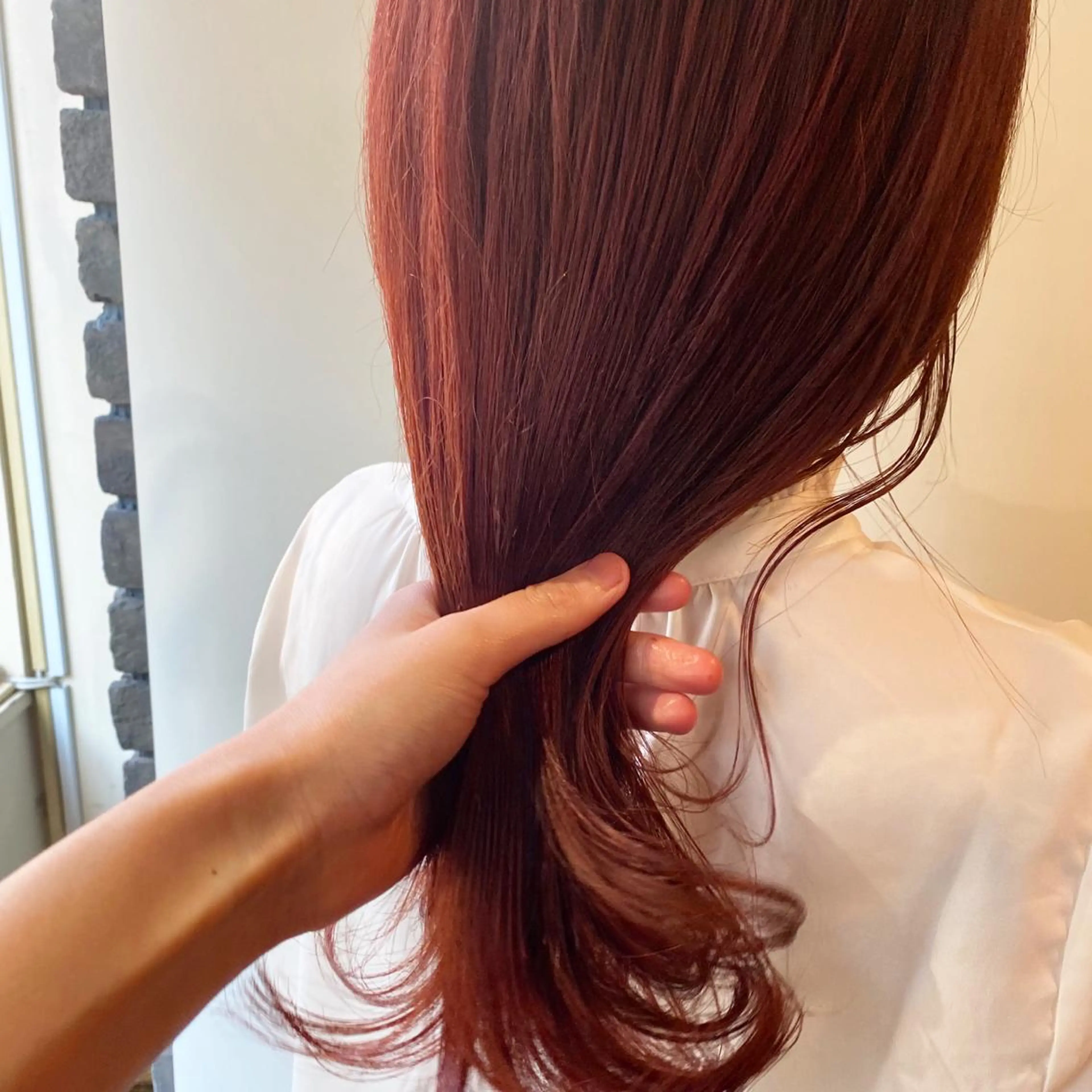 セミロング カラー パーマ ヘアアレンジ オレンジ レッドカラー GIVET (ジヴェ)所属・撮影モデル募集 🦋soemikaのヘアスタイル