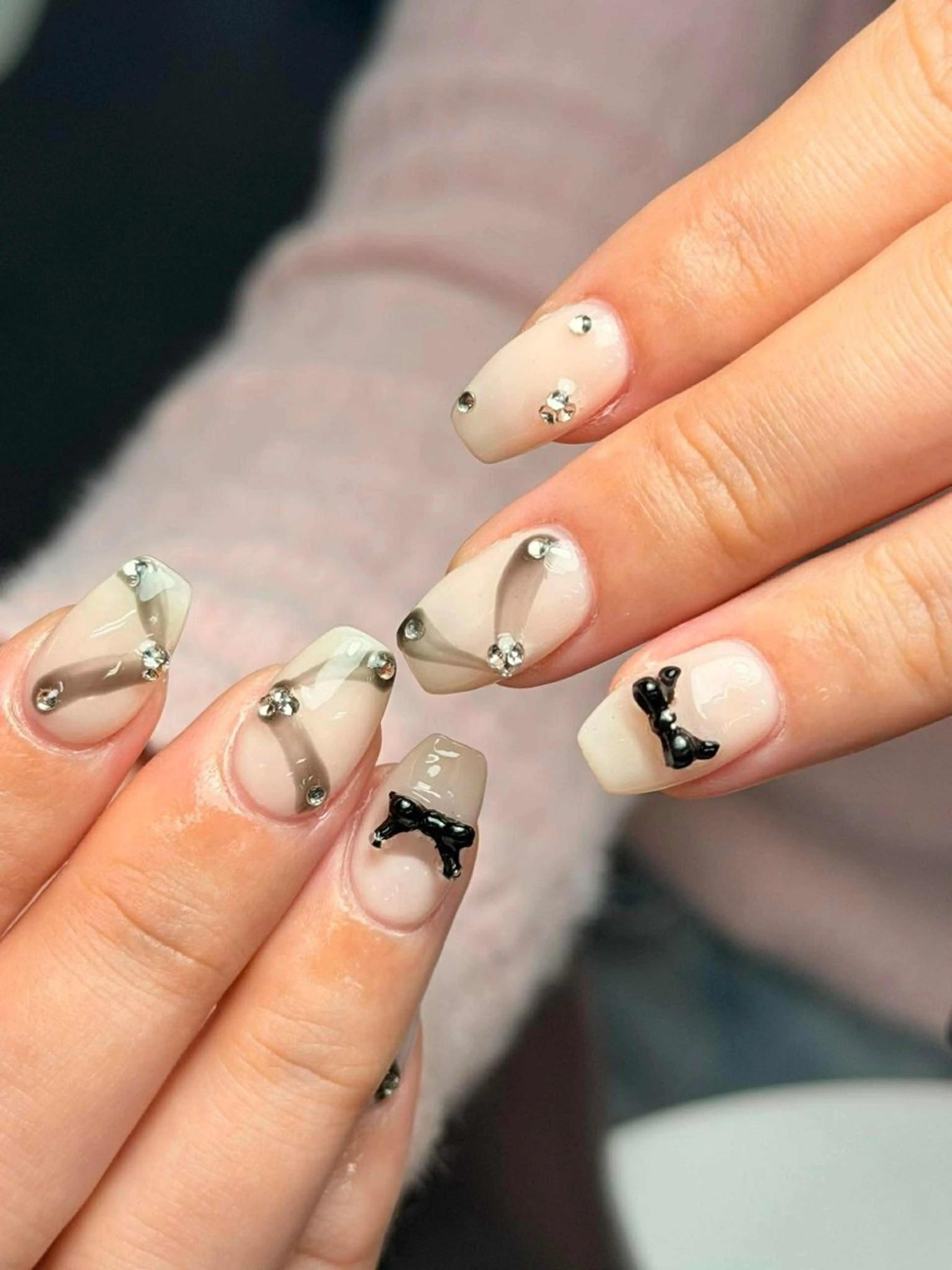 ネイル 韓国ネイル 持ち込み ニュアンスネイル ネイルチップ 冬ネイル RINN ANA.CHUOのネイルデザイン