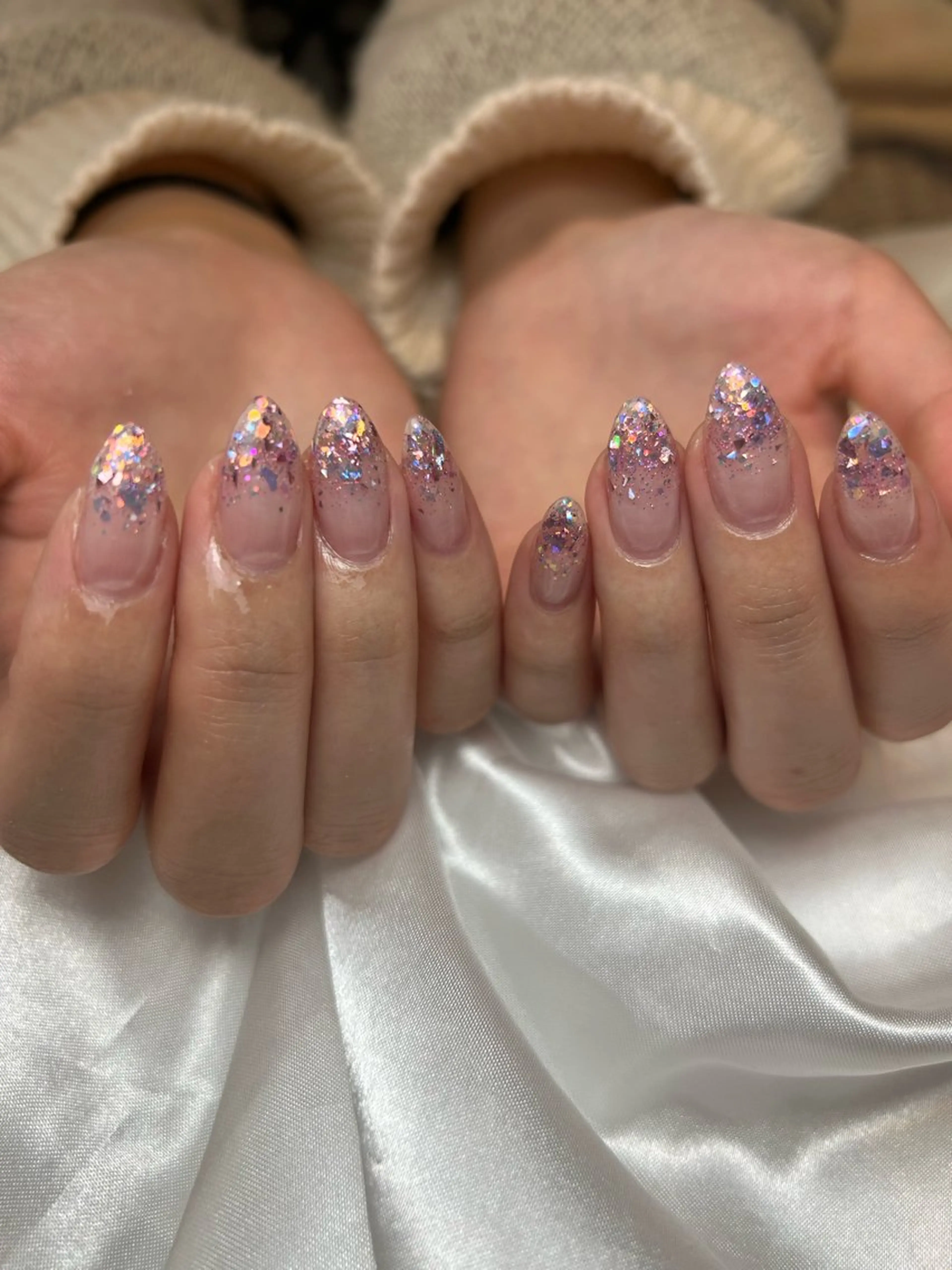 ネイル 氷ネイル・うるうるネイル ラメ(グリッター) ラメグラデーション ハンドネイル Mu'ryu HARUKAのネイルデザイン