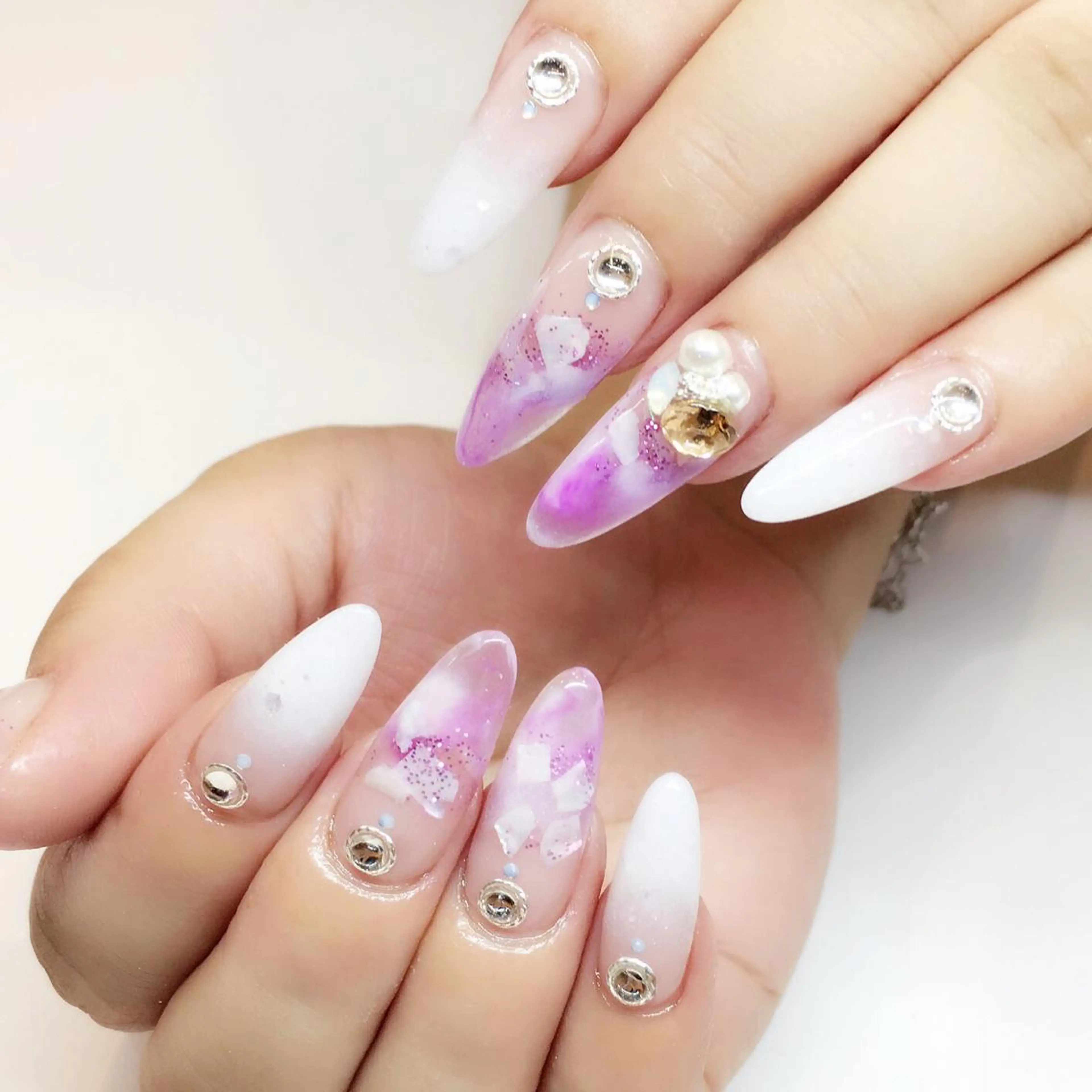 ネイル 大理石ネイル(マーブル) パープル スカルプネイル 夏ネイル ホワイト nail salon Soeurのネイルデザイン