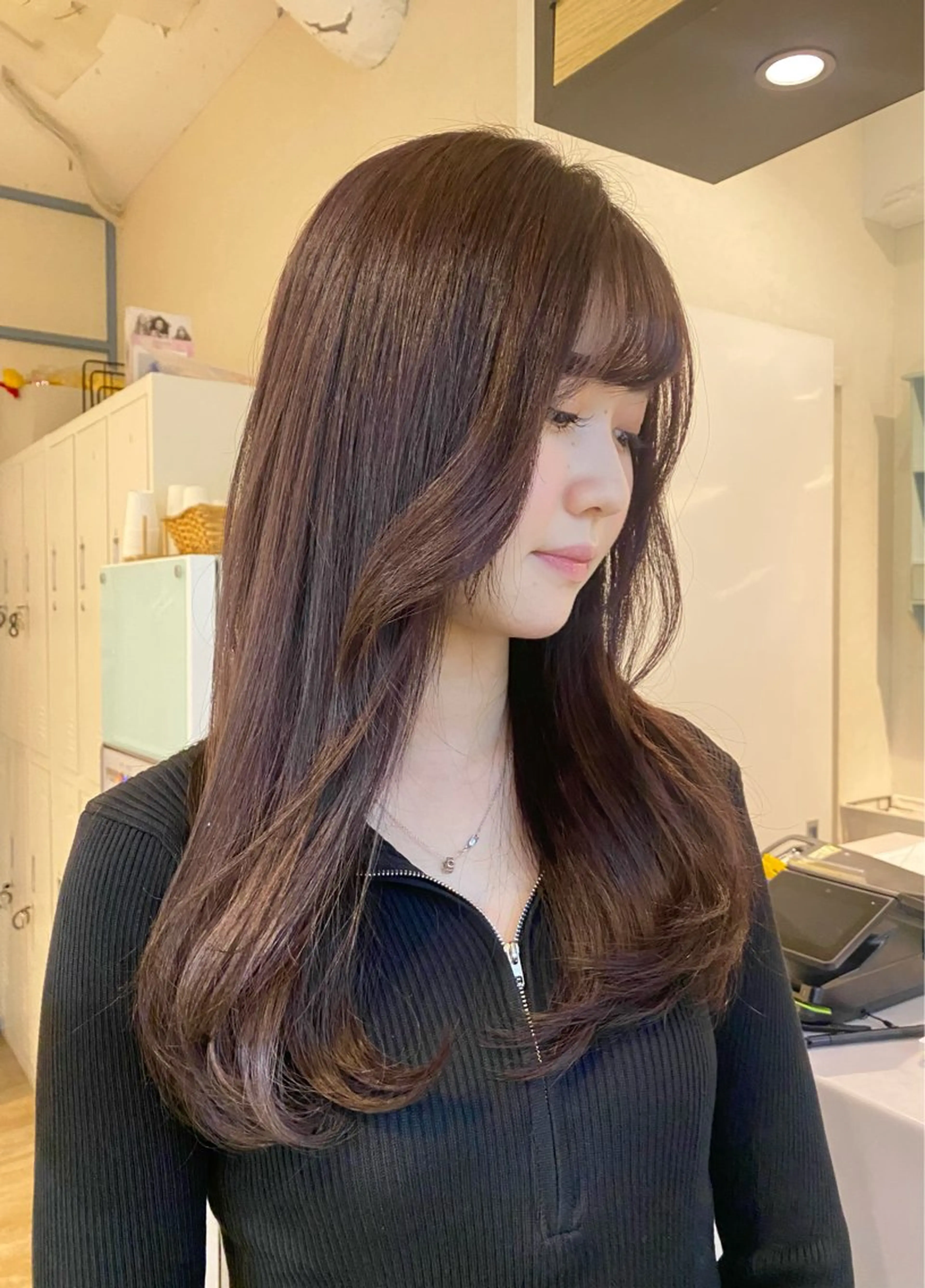 ロング カラー ブリーチ ブラウンカラー ダブルカラー イルミナカラー オリーブカラー カット ヘアカラー トリートメント N°+aero 😊れいか😊のヘアスタイル