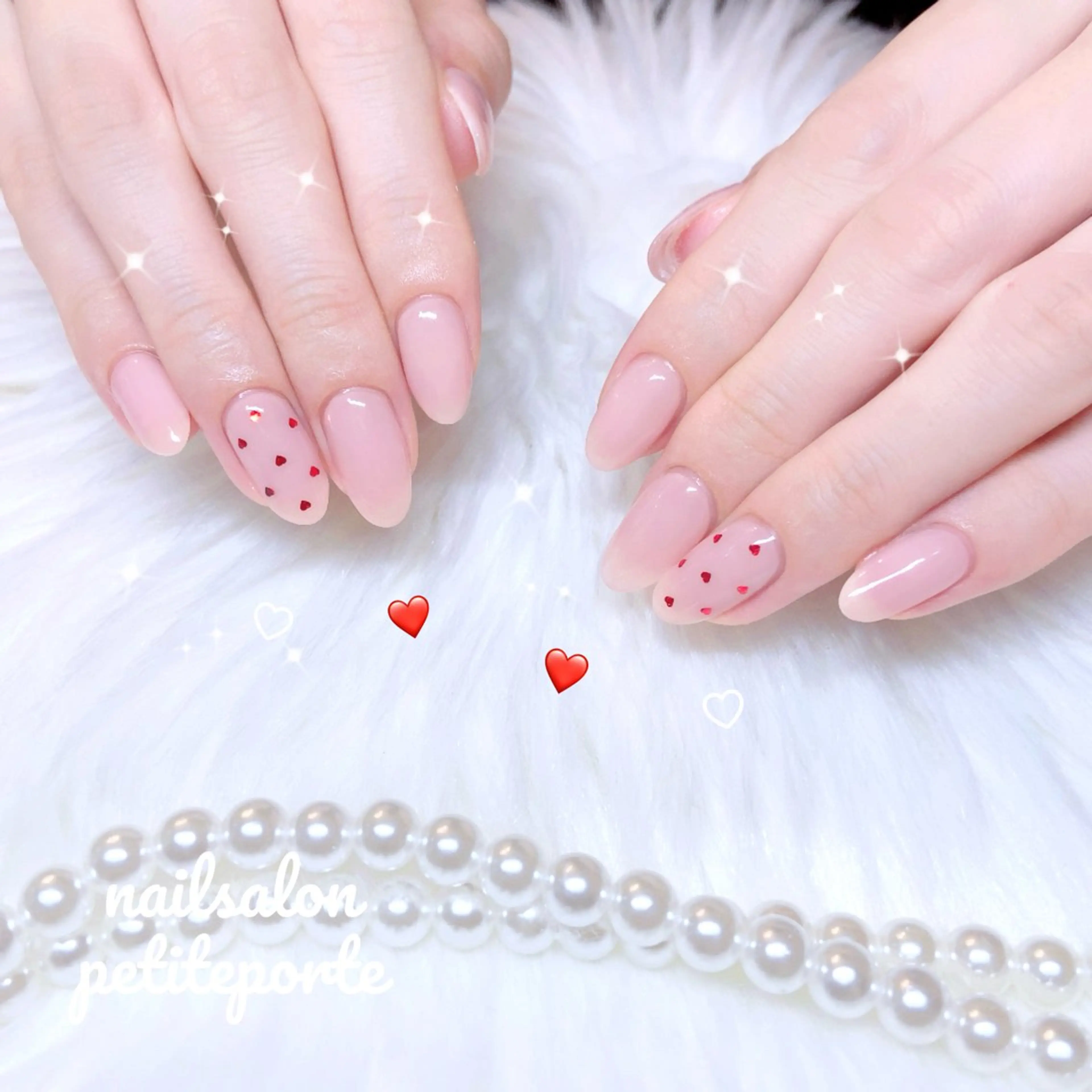 ネイル アートネイル ハート ピンク シンプルネイル バレンタイン ハンドネイル nailsalon petite porte所属・petite porteのネイルデザイン