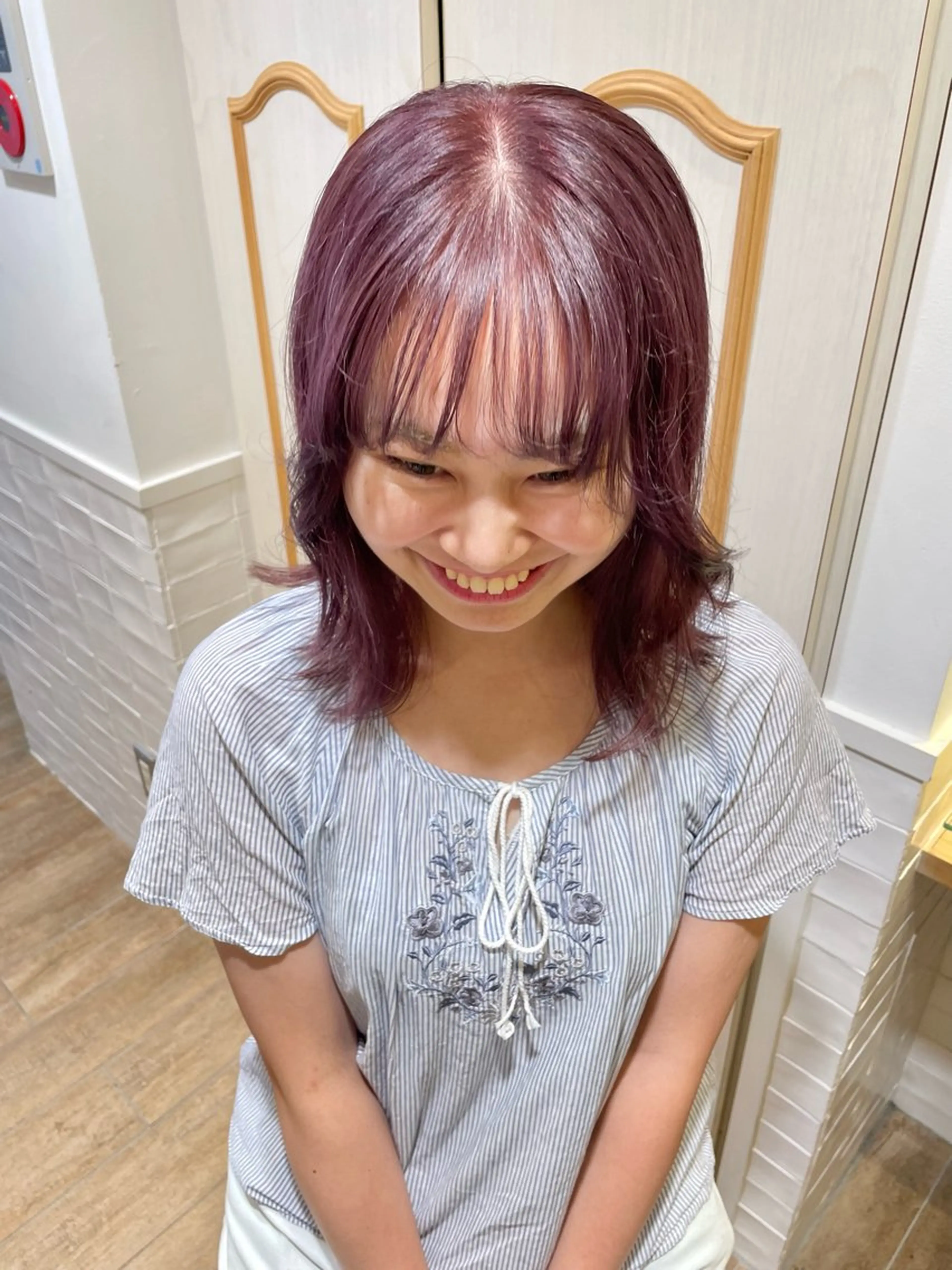 セミロング カラー ヘアアレンジ ヘアカラー トリートメント ハイトーンピンク🍑 ブリーチ🍑RINAのヘアスタイル