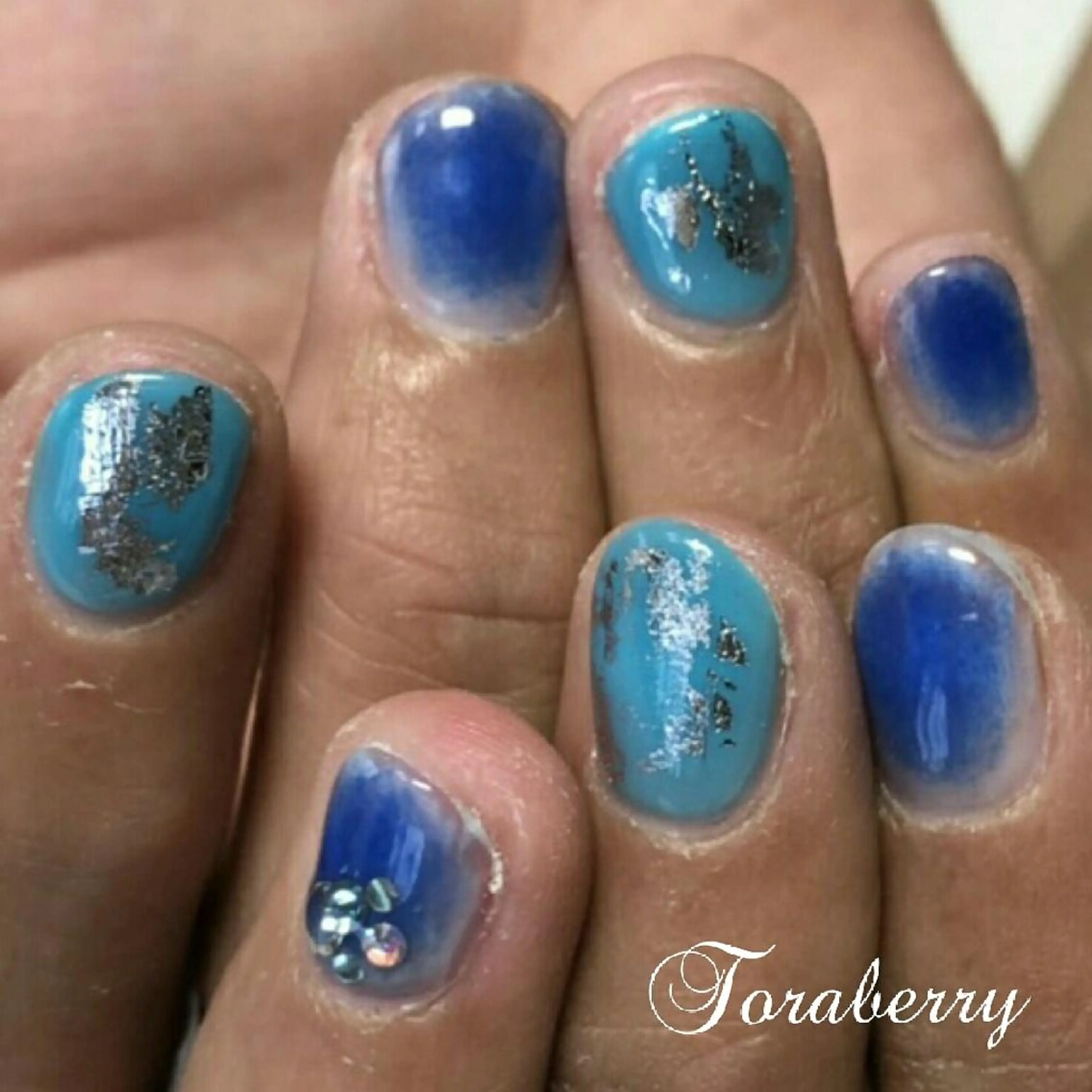 ネイル ブルー ハンドネイル ネイリスト なつみのネイルデザイン