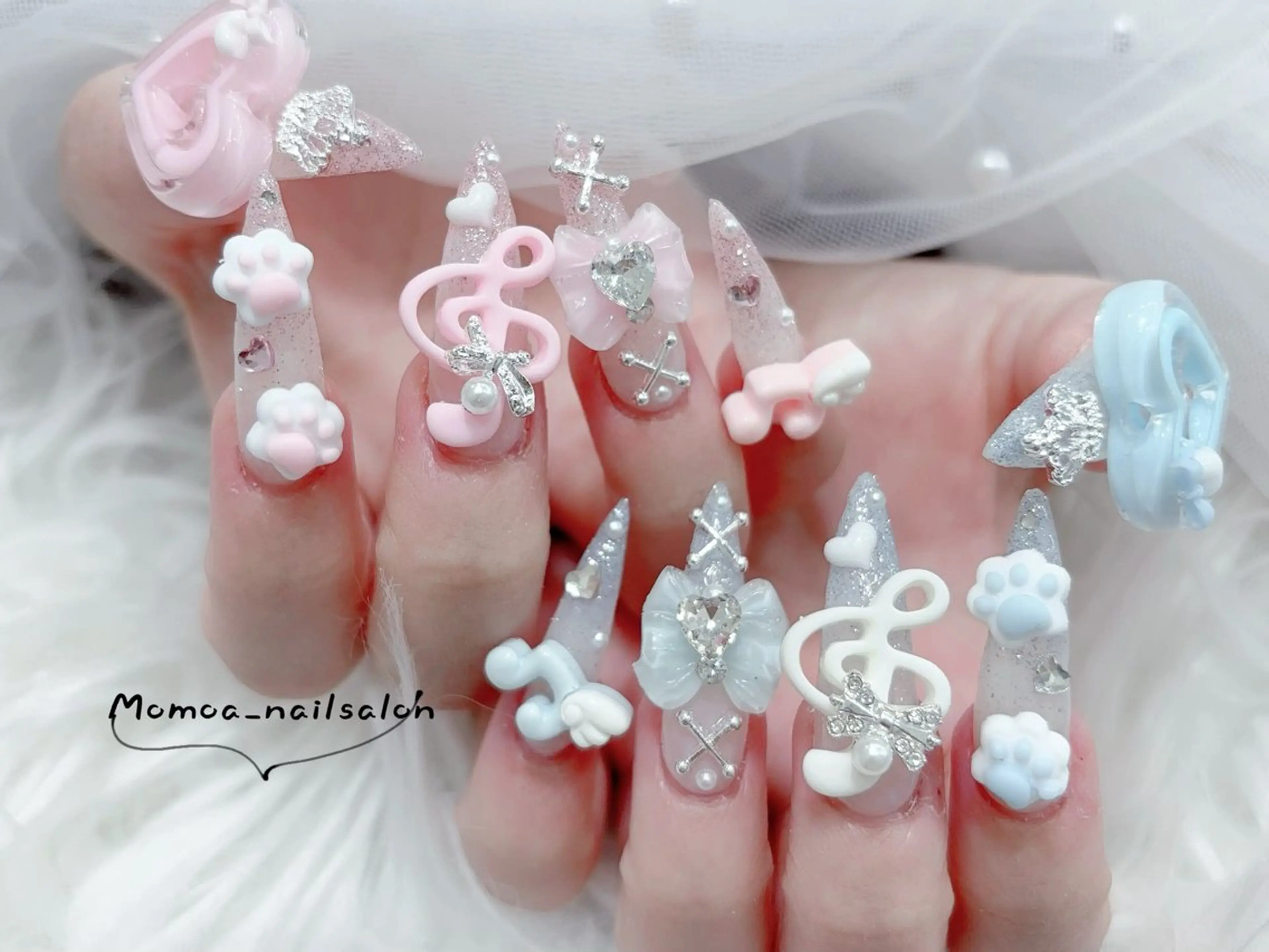 ネイル ハロウィン キラキラネイル 韓国ネイル スカルプネイル ハンドネイル MoMoA Nail ネイル長さ出し専門店のネイルデザイン