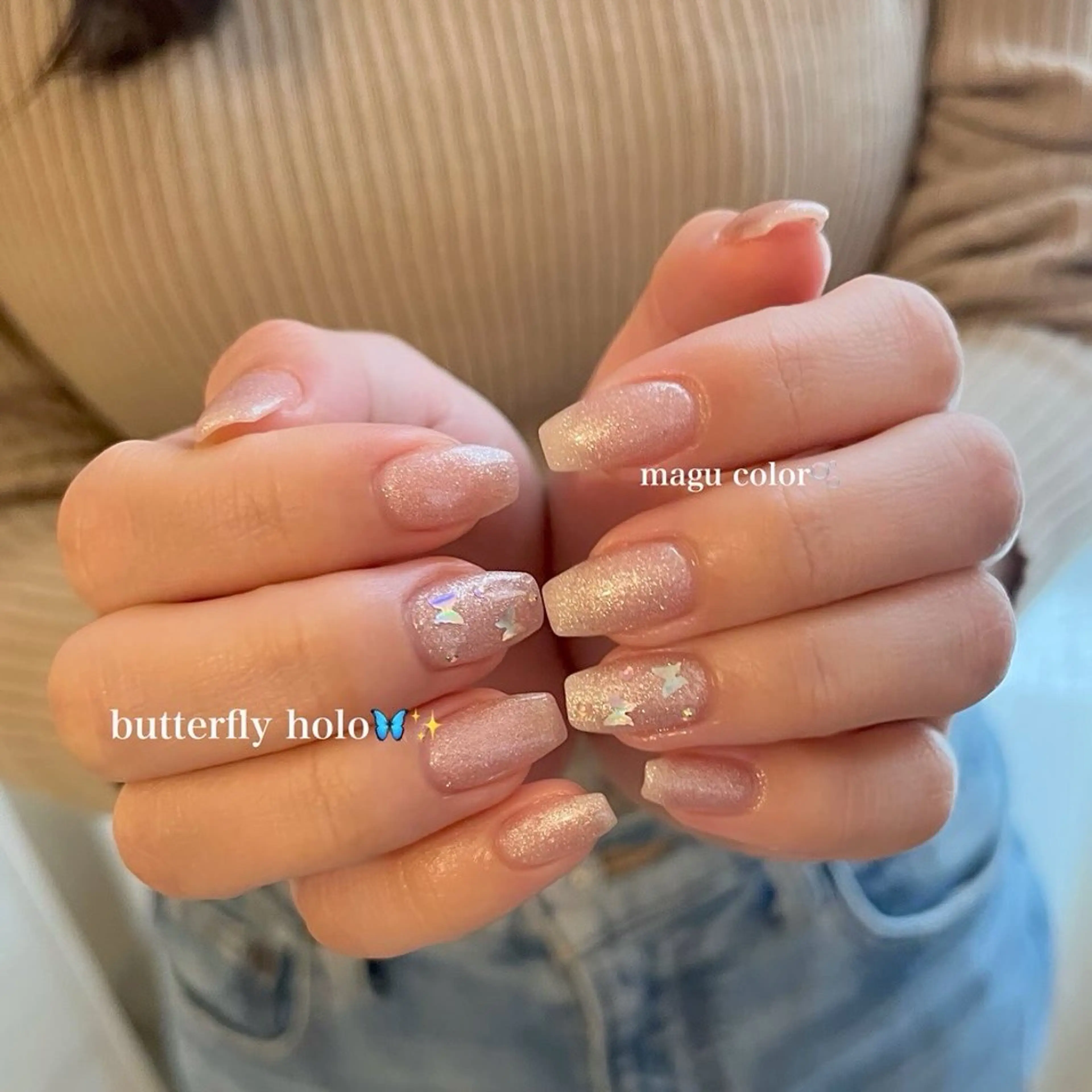 ネイル ホログラムネイル ハンドネイル happiness プライベートサロンのネイルデザイン