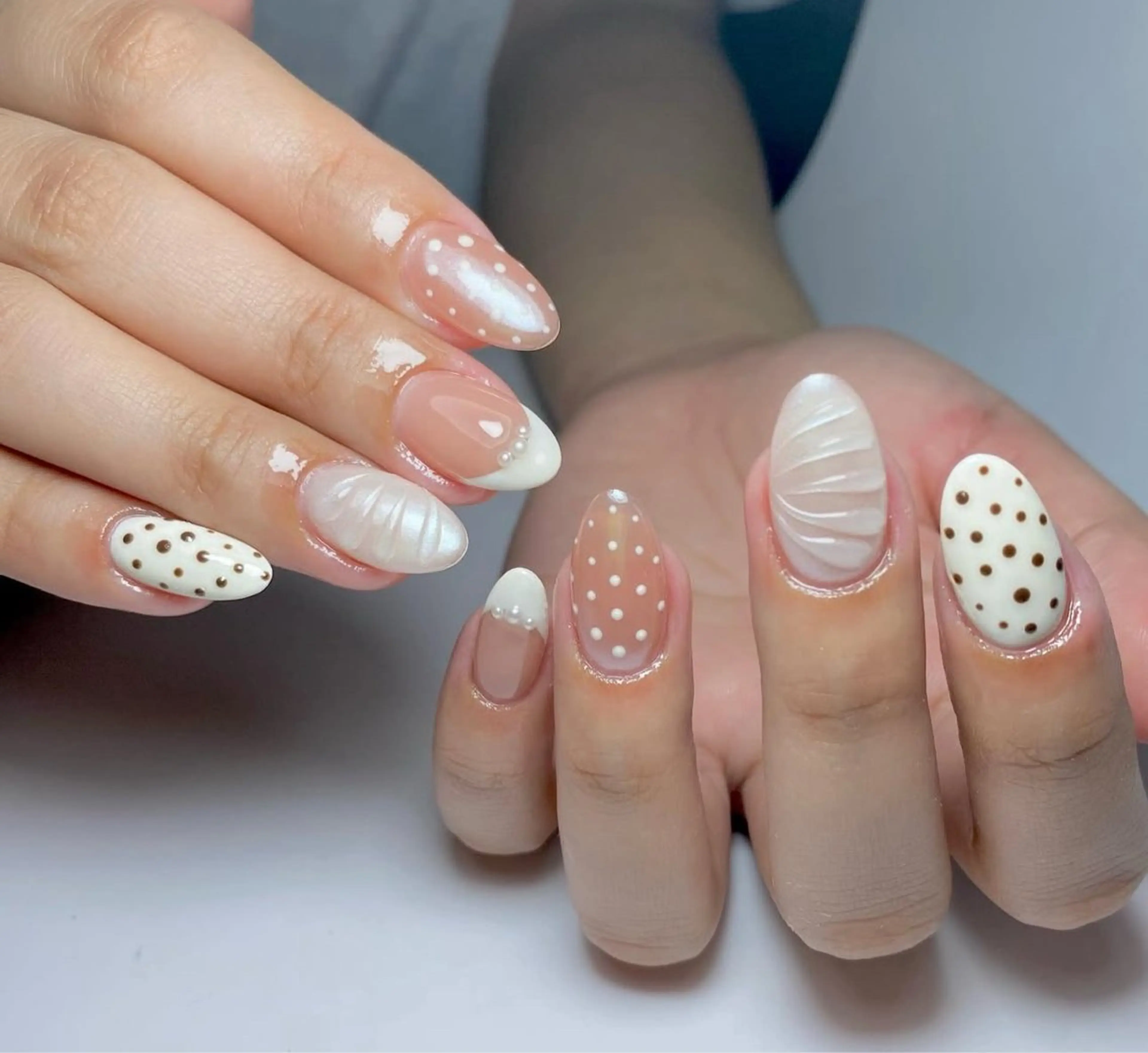 ネイル ハンドネイル 🎀PG🩵 ネイルサロンのネイルデザイン