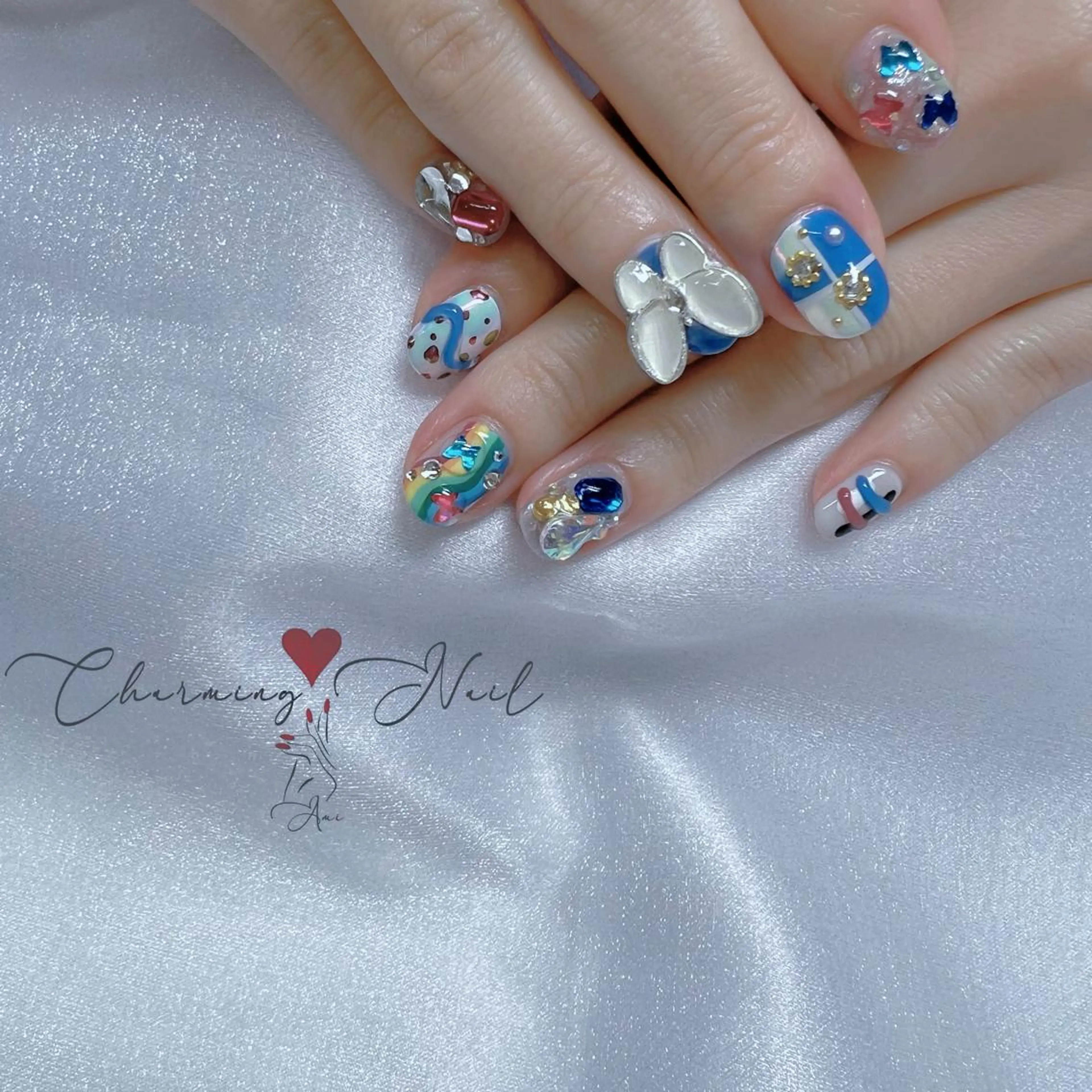 ネイル アートネイル ブルー 持ち込み ぷっくりネイル Charming❤️Nail所属・Nailist Amiのその他イメージ