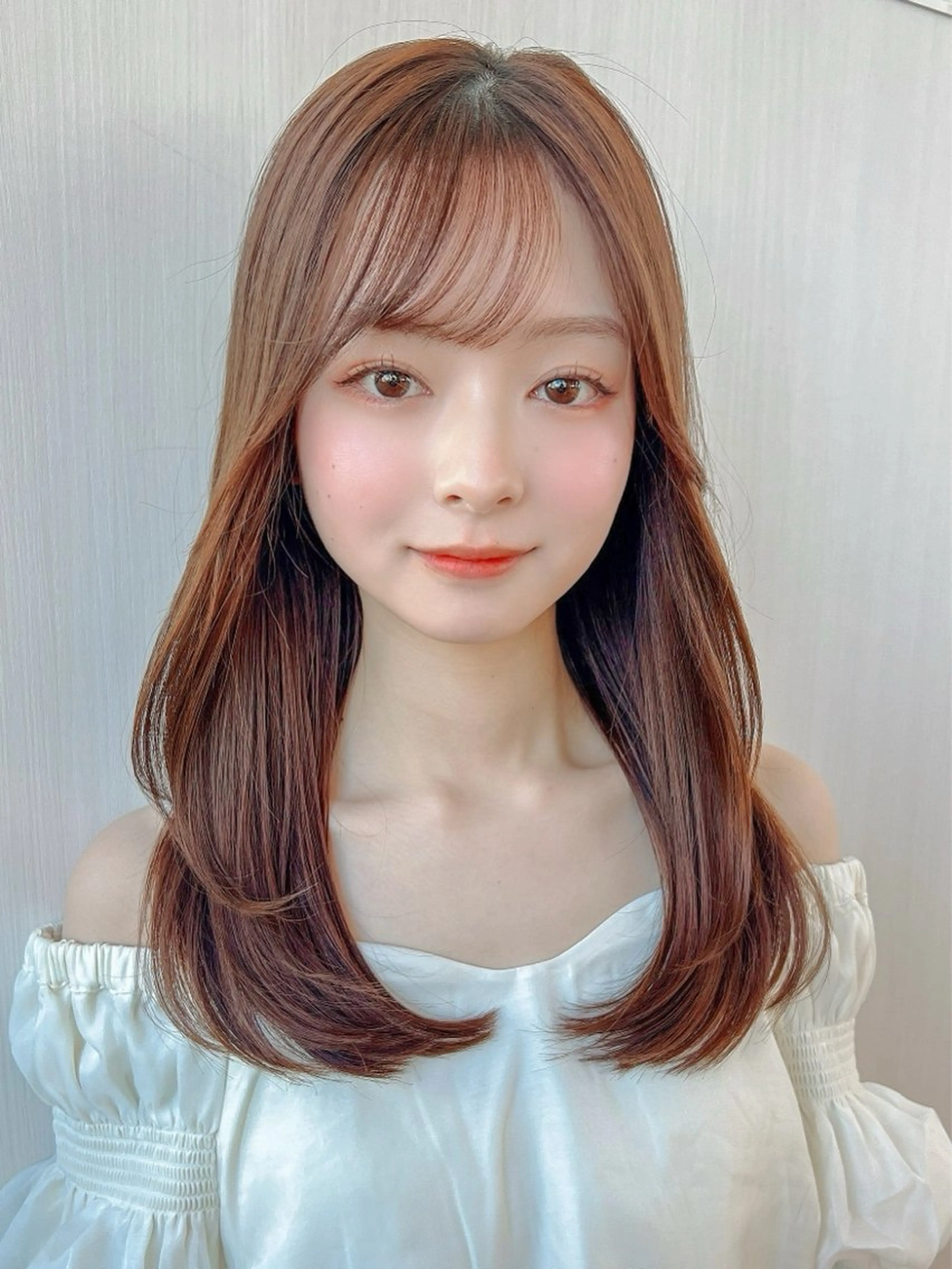 セミロング カラー ヘアアレンジ ベージュカラー レイヤーカット カット ヘアカラー トリートメント RIHO/愛されモテ /透明感カラーのヘアスタイル