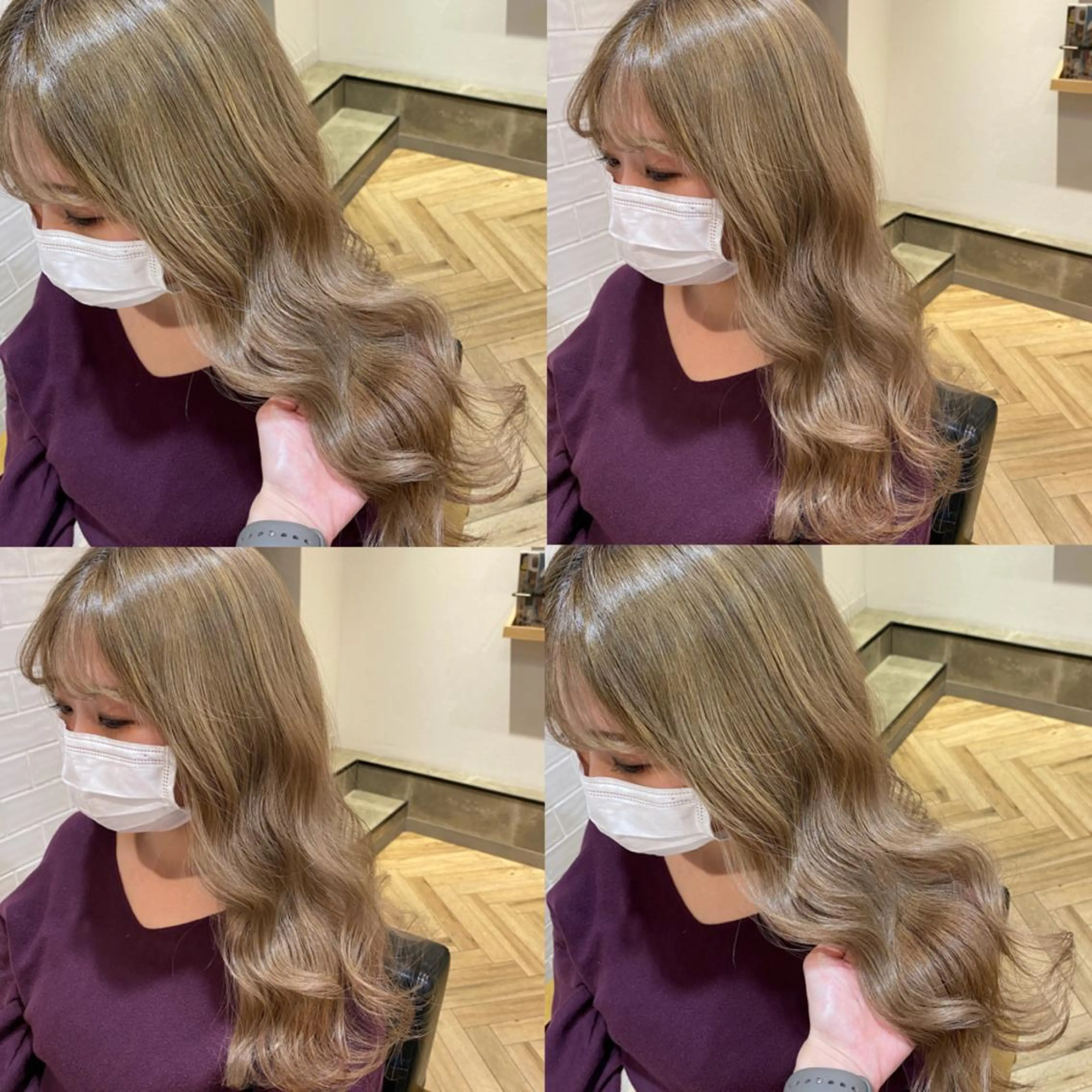 ロング カラー ベージュカラー ブリーチ ミルクティーベージュ 艶カラー/韓国顔周り 🎀mamiのヘアスタイル