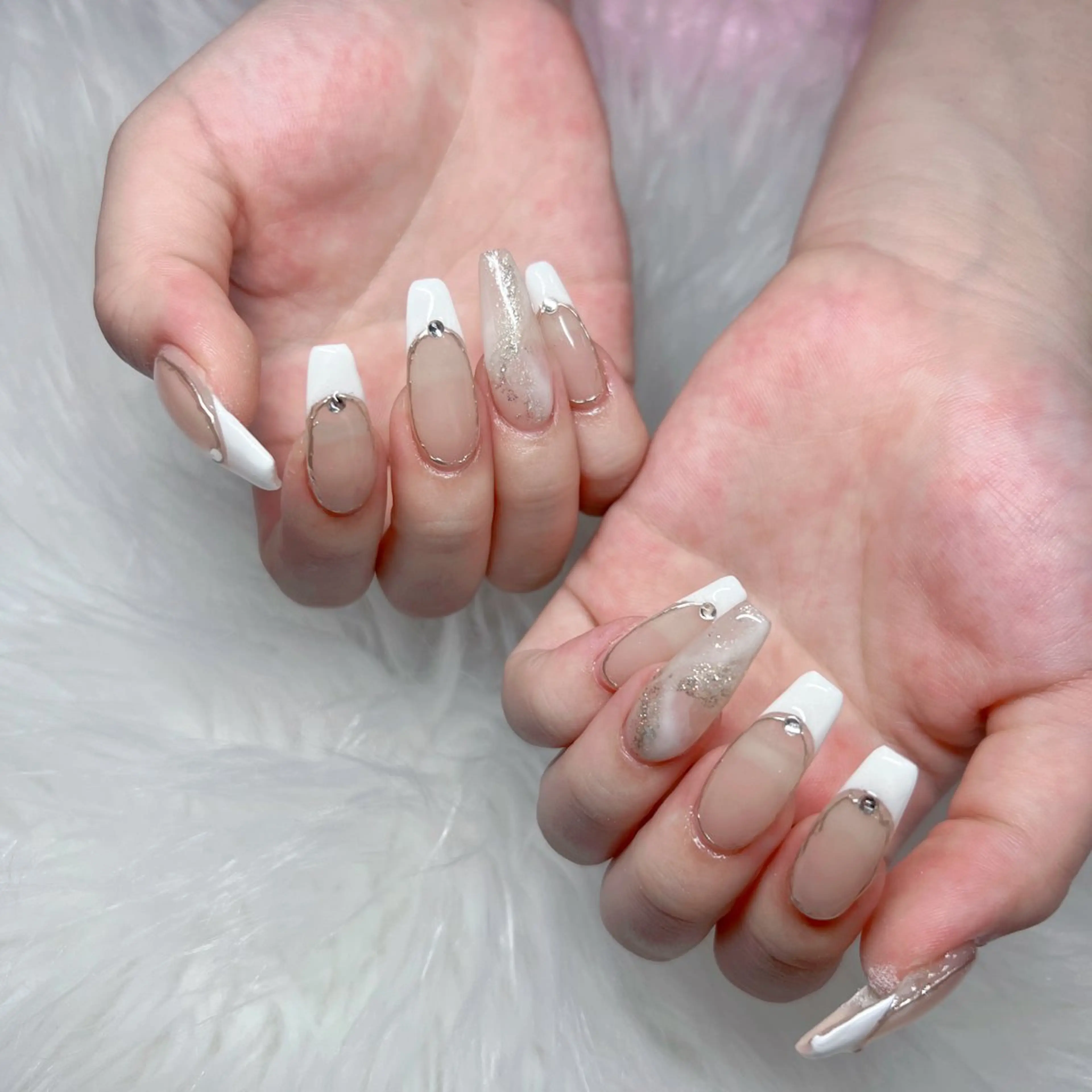 ネイル フレンチネイル ミラーネイル ニュアンスネイル ハンドネイル ハンドケア 💜MIYA nail川崎店のネイルデザイン