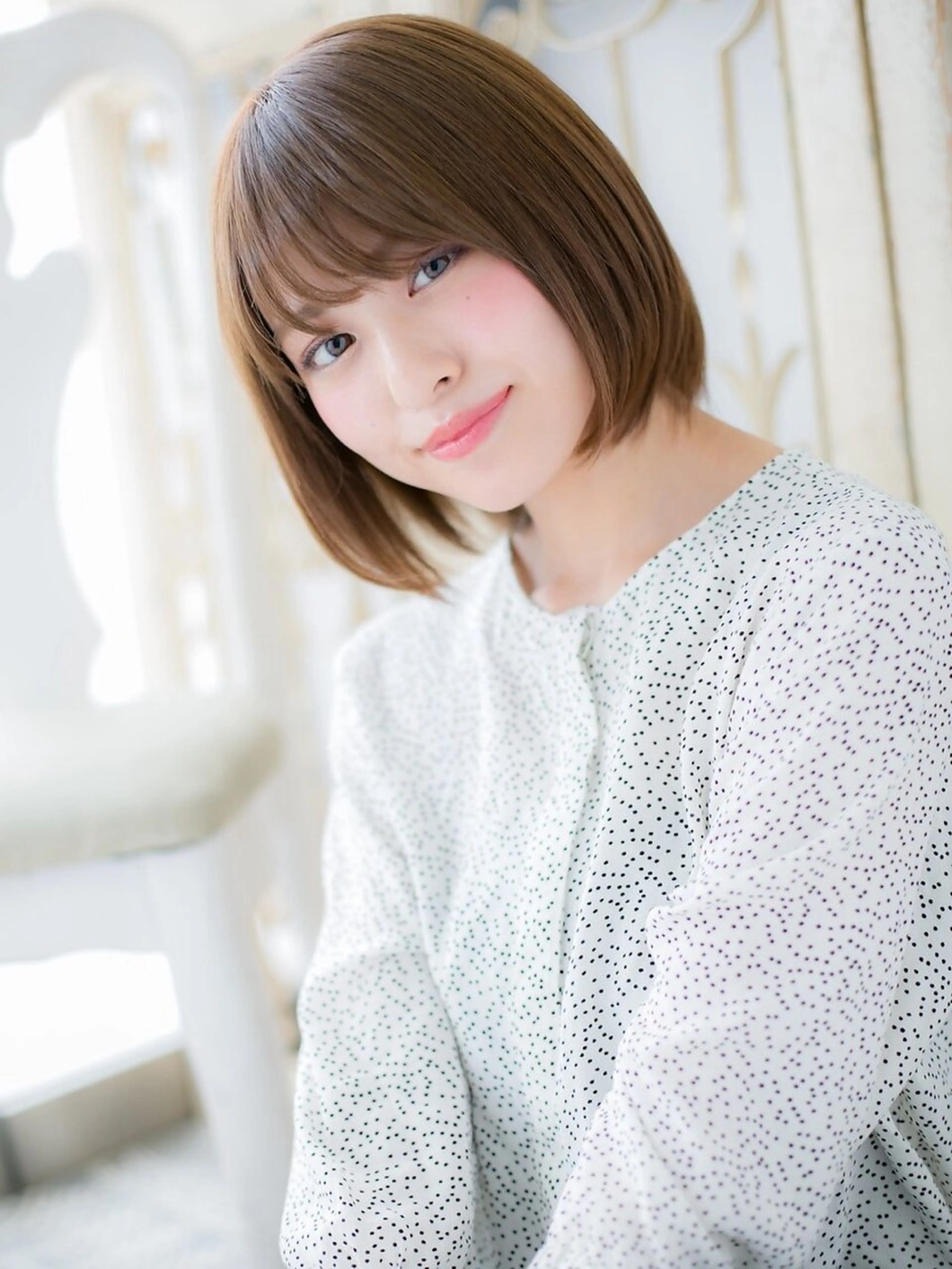 ミディアム 縮毛矯正×髪質改善 カラー×クロスパーマのヘアスタイル