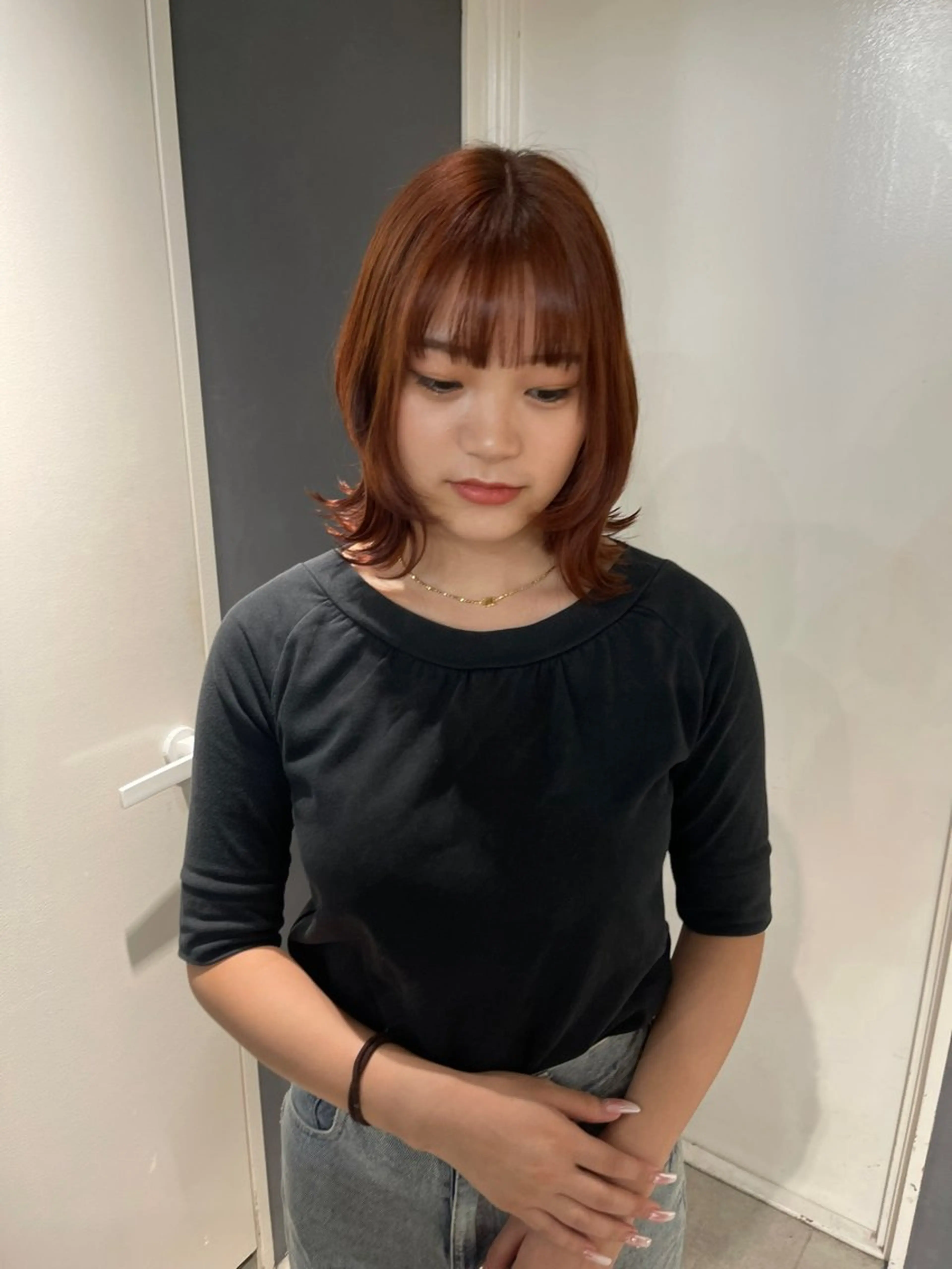 ミディアム ボブレイヤー ボブ 顔周りカット レイヤーカット ヘアカラー トリートメント 堀江/艶髪/透明感 カラー/NENE🫧のヘアスタイル