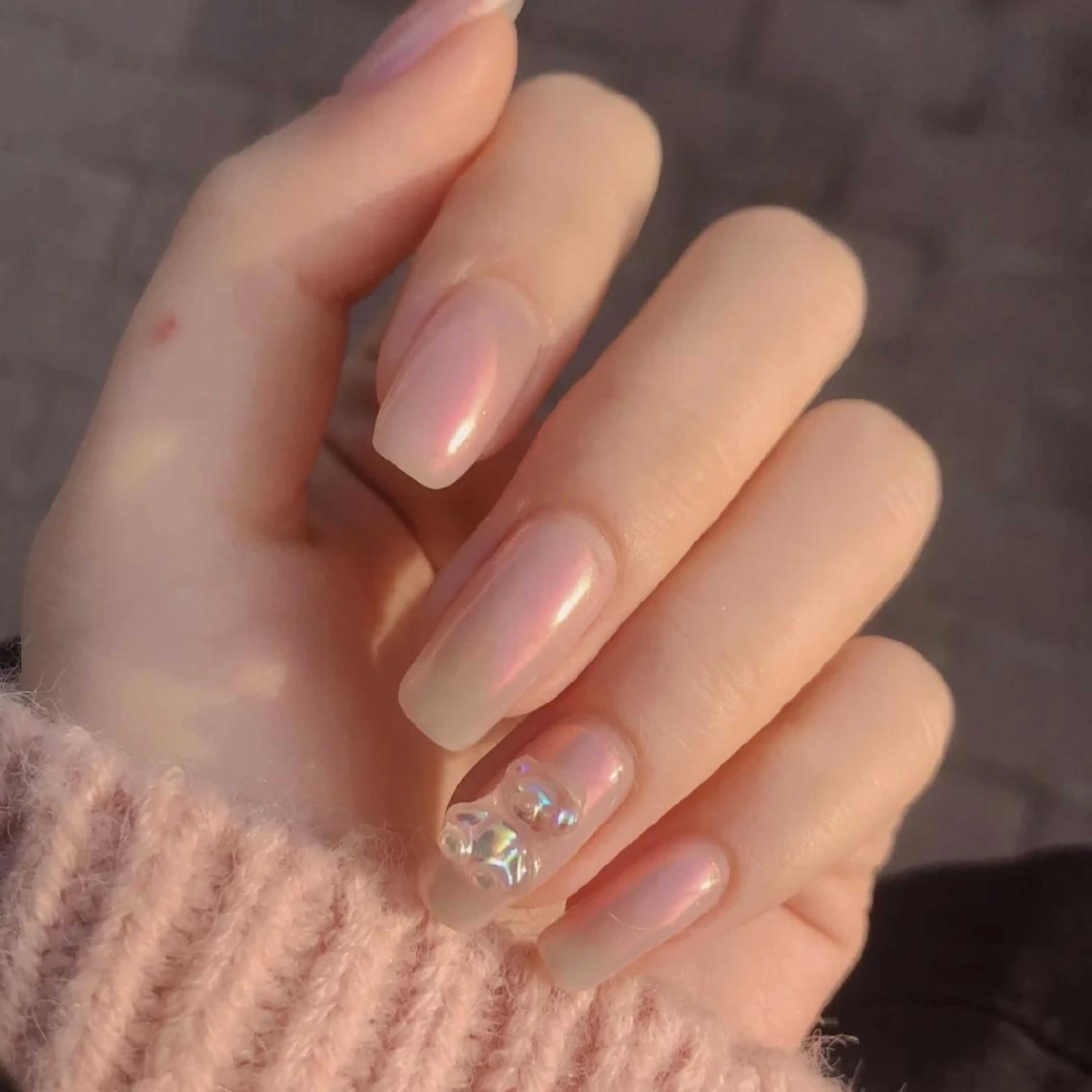 ネイル セミロング オーロラネイル ハンドネイル ネイリストゆか💅 長さだし、深爪矯正のネイルデザイン