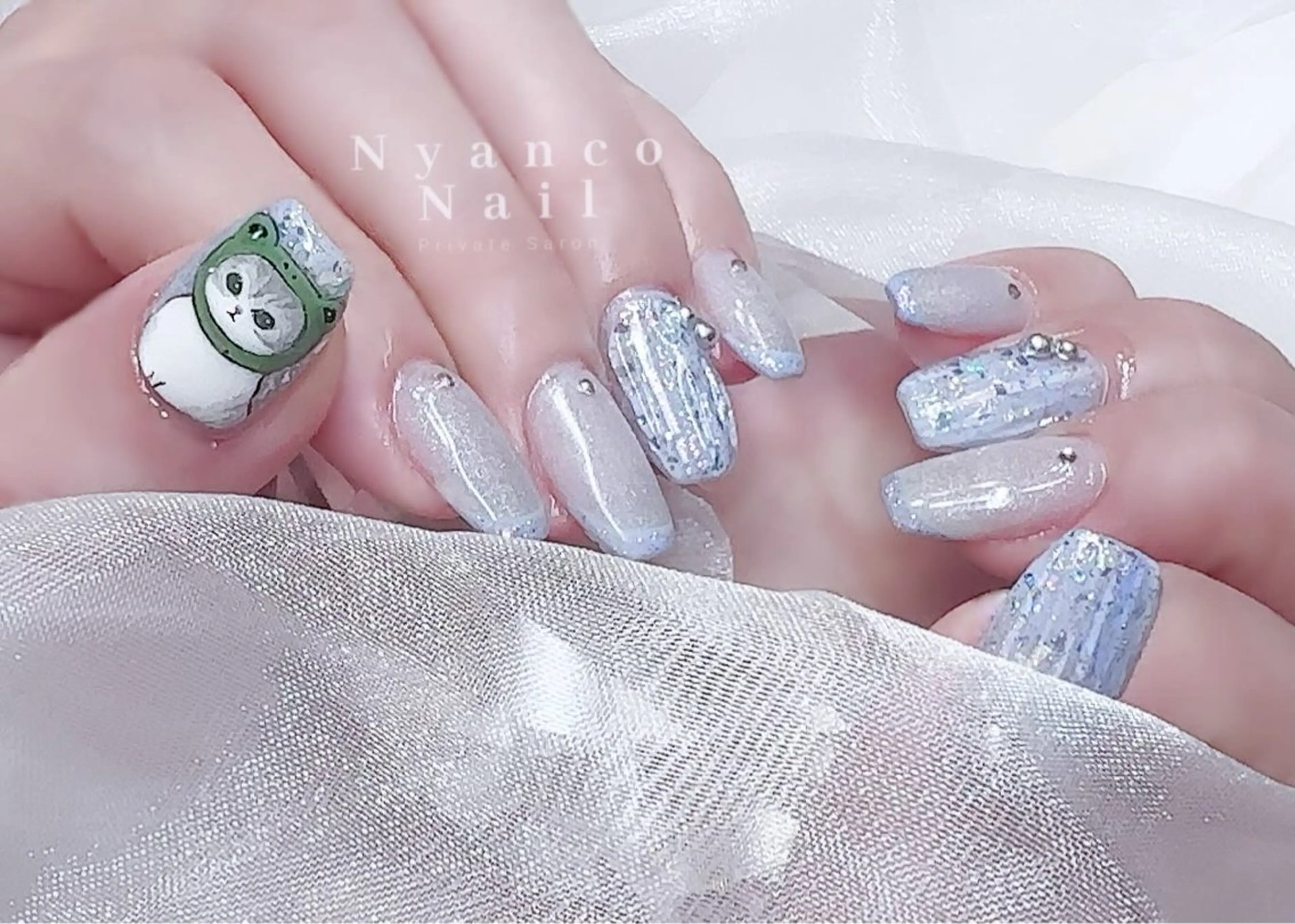 ネイル ジェルネイル ロングネイル シンプルネイル 夏ネイル ワンホンネイル Nyanco Nailのネイルデザイン