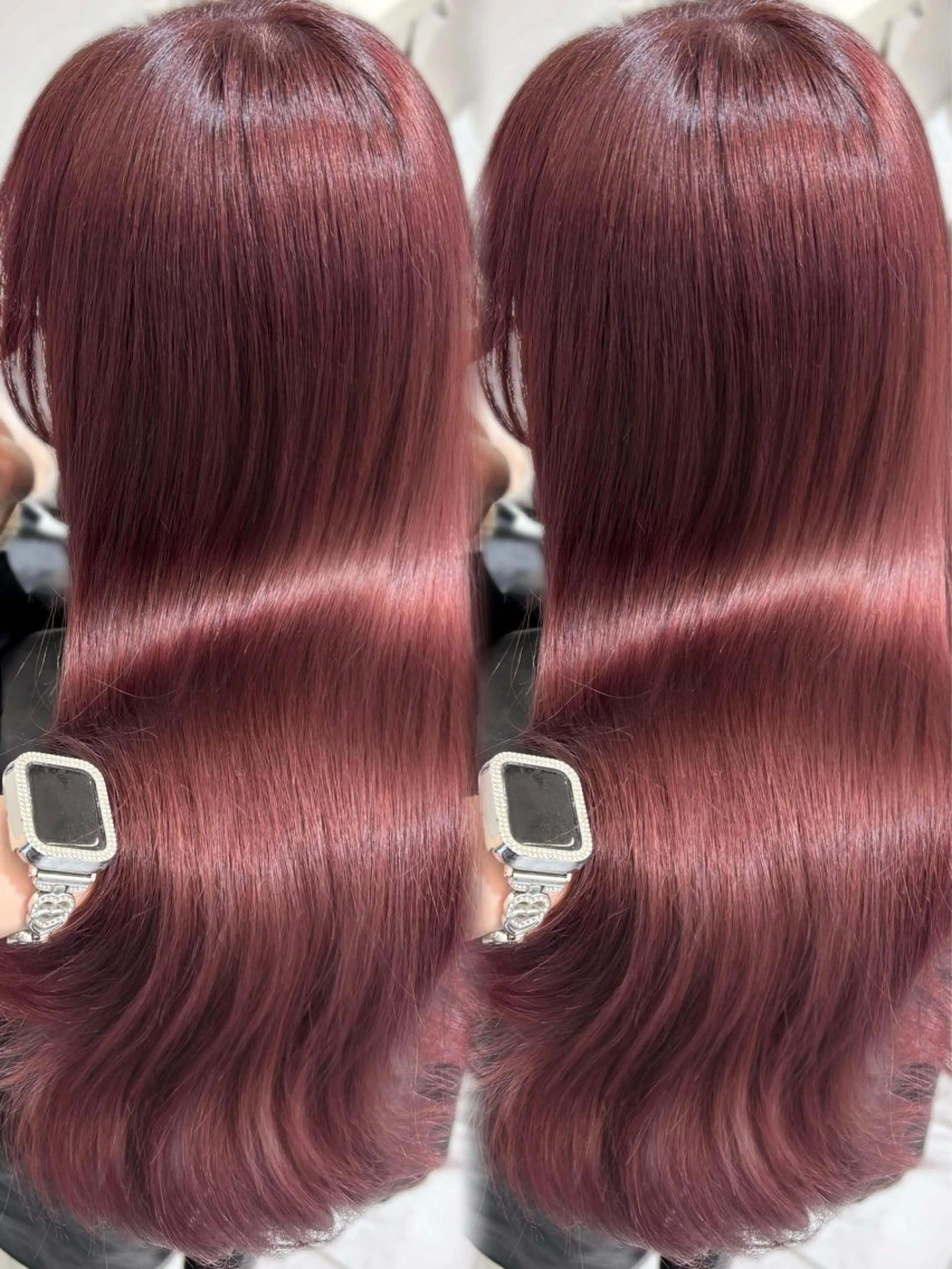 ロング カラー ブリーチ ケアブリーチ ダブルカラー レッドカラー ローズカラー カット ヘアカラー トリートメント 盛れる顔周り🤍渋谷 Risa🎀のヘアスタイル