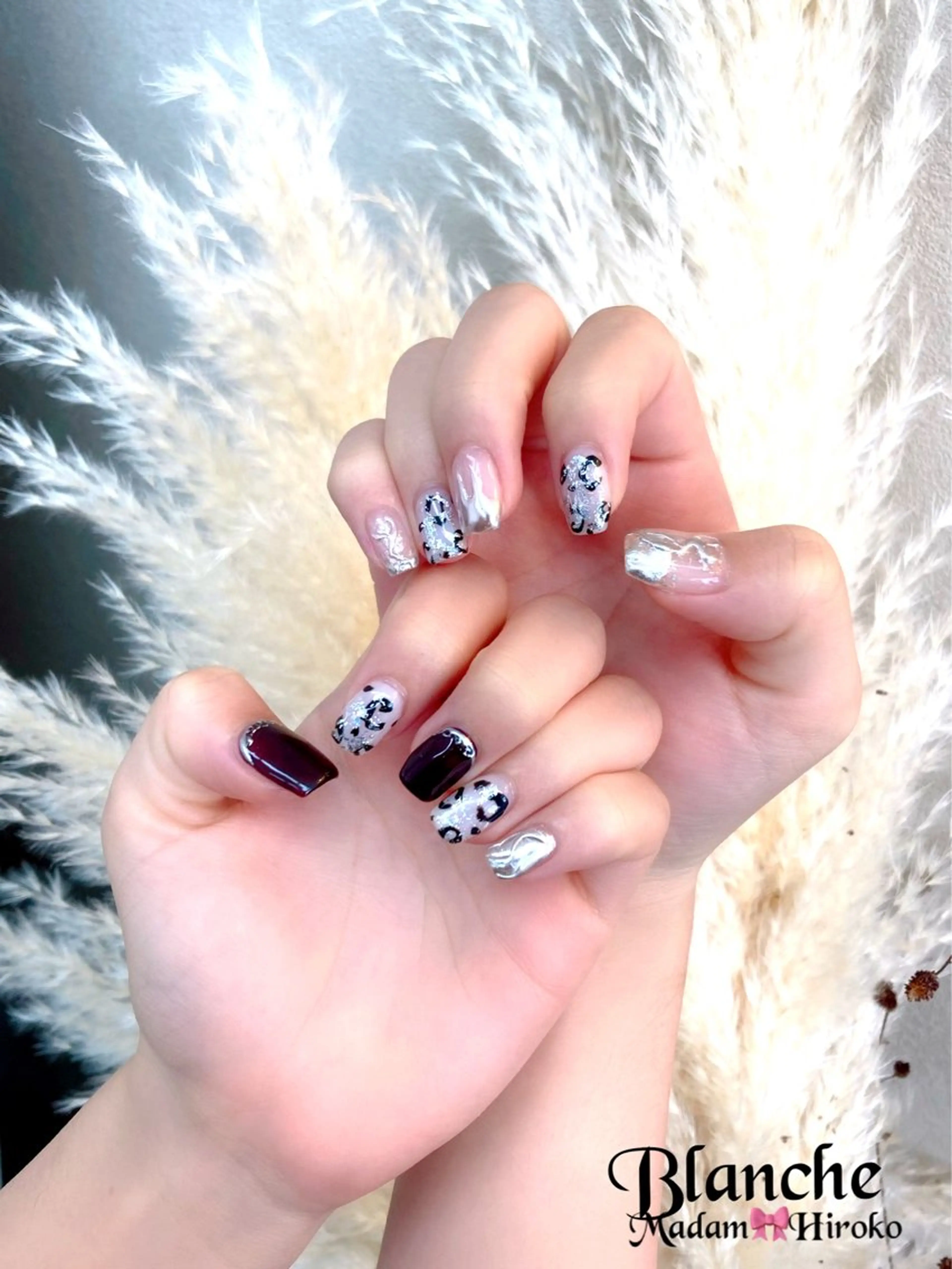 ネイル アニマル柄 ミラーネイル ニュアンスネイル Lianネイル 寛子Lianのネイルデザイン