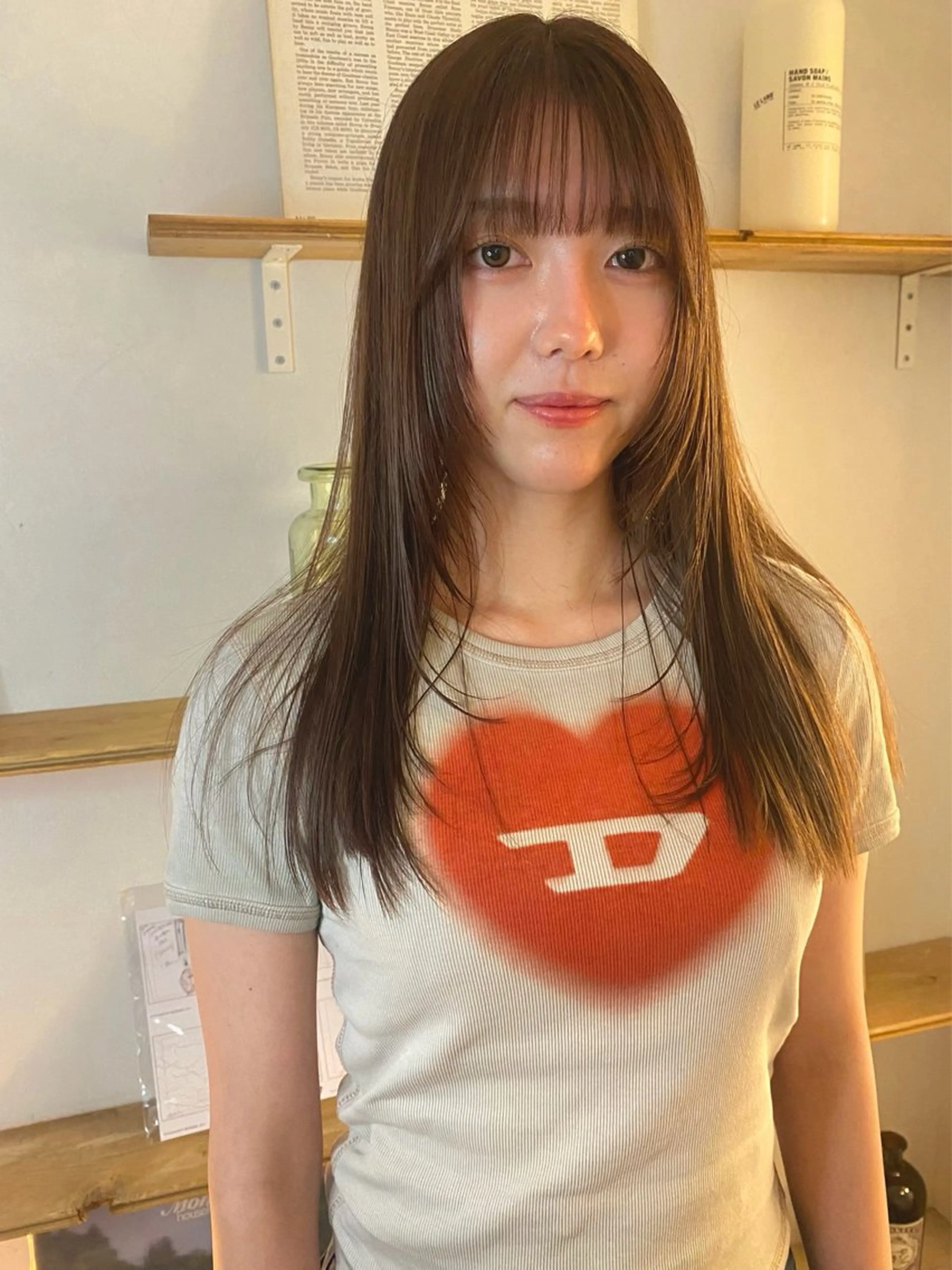 セミロング カラー 森貴裕/ベージュ/ パーマ/オリーブのヘアスタイル