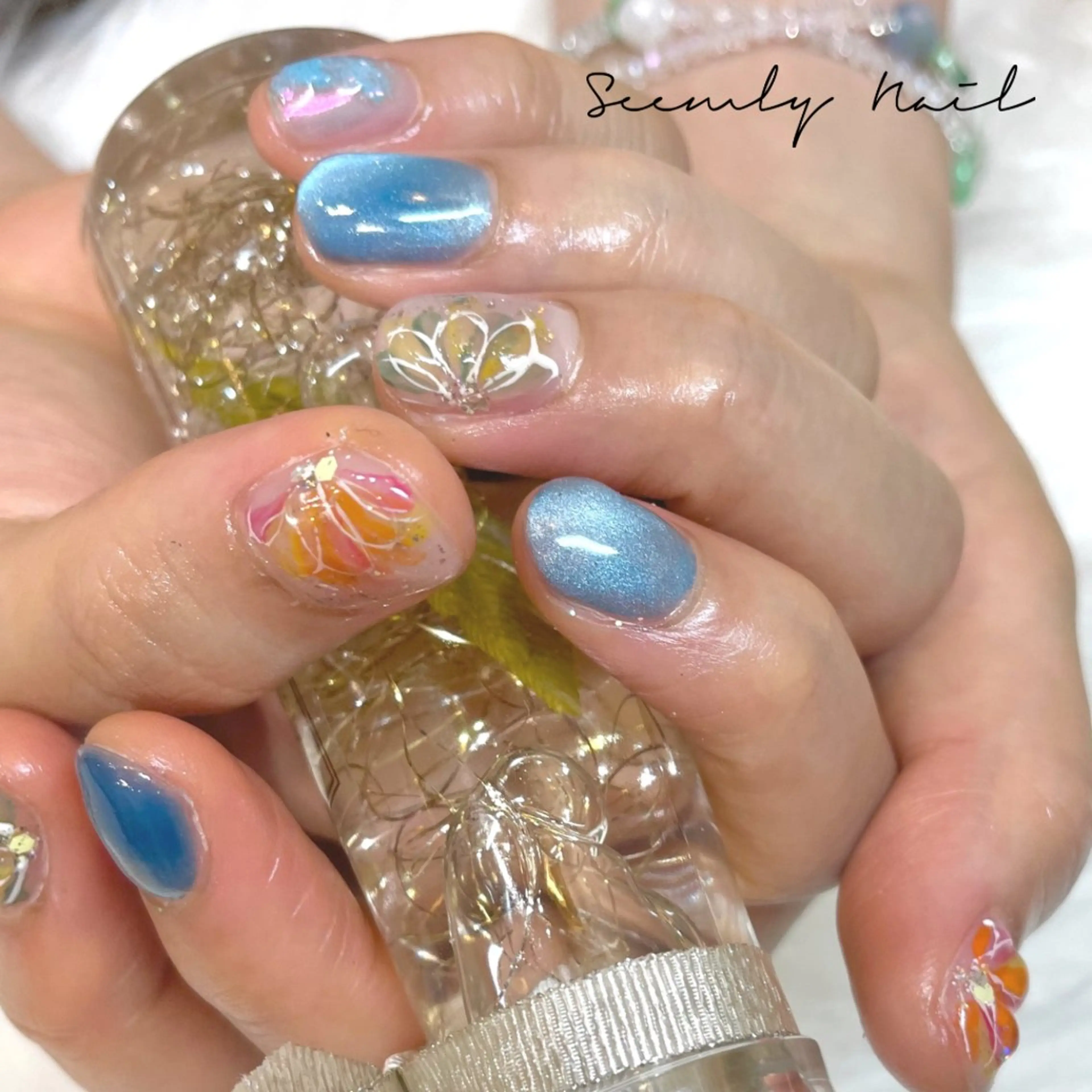 ネイル アートネイル フラワーネイル フットネイル マグネットネイル ぷっくりネイル Seemly 千田町店所属・フラワーパラジェル 🌸シームリーエミのネイルデザイン