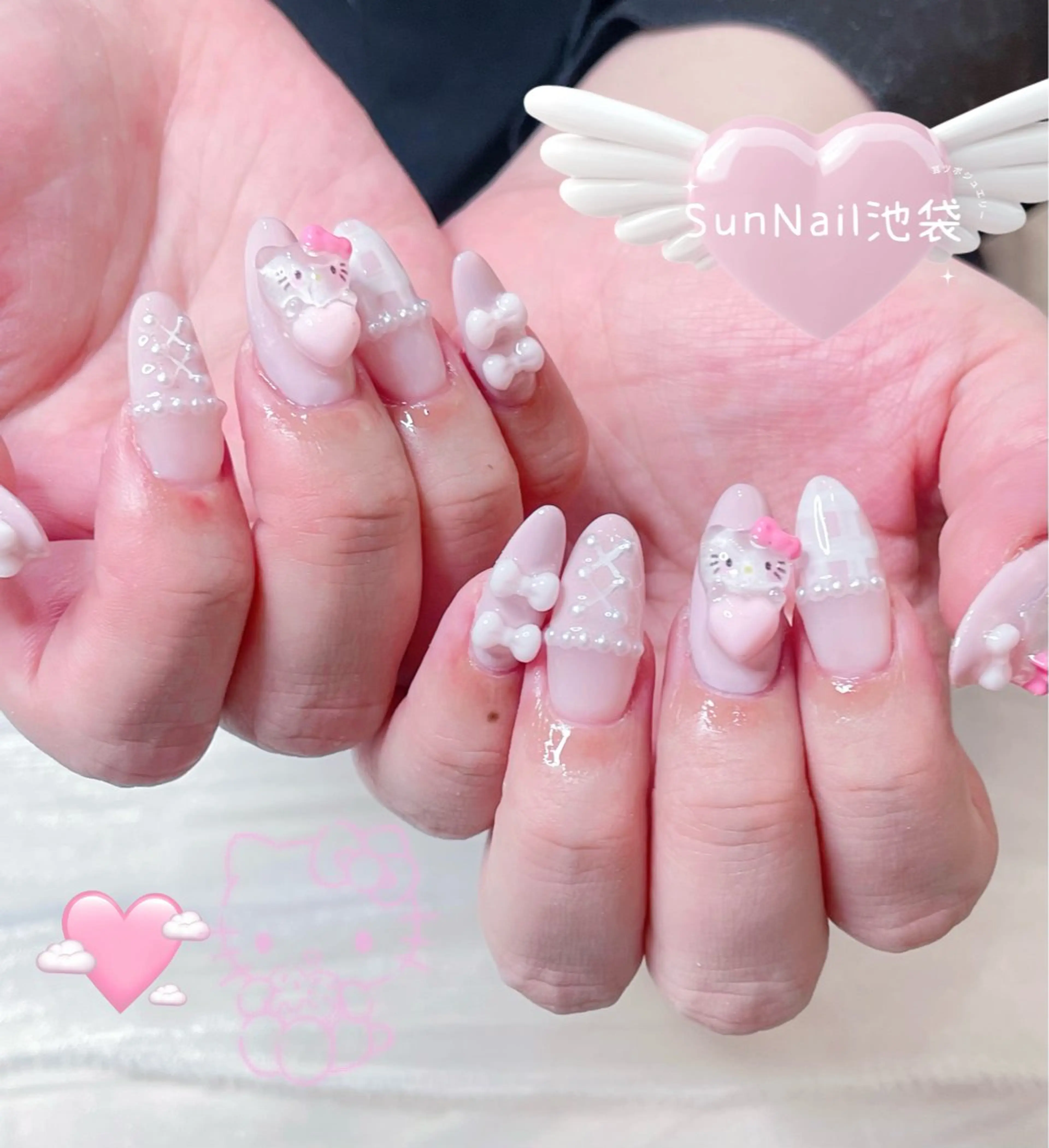ネイル チークネイル 長さ出し フラワーネイル フレンチネイル ガーリー ハンドネイル ハンドケア Sun Nail 池袋のネイルデザイン