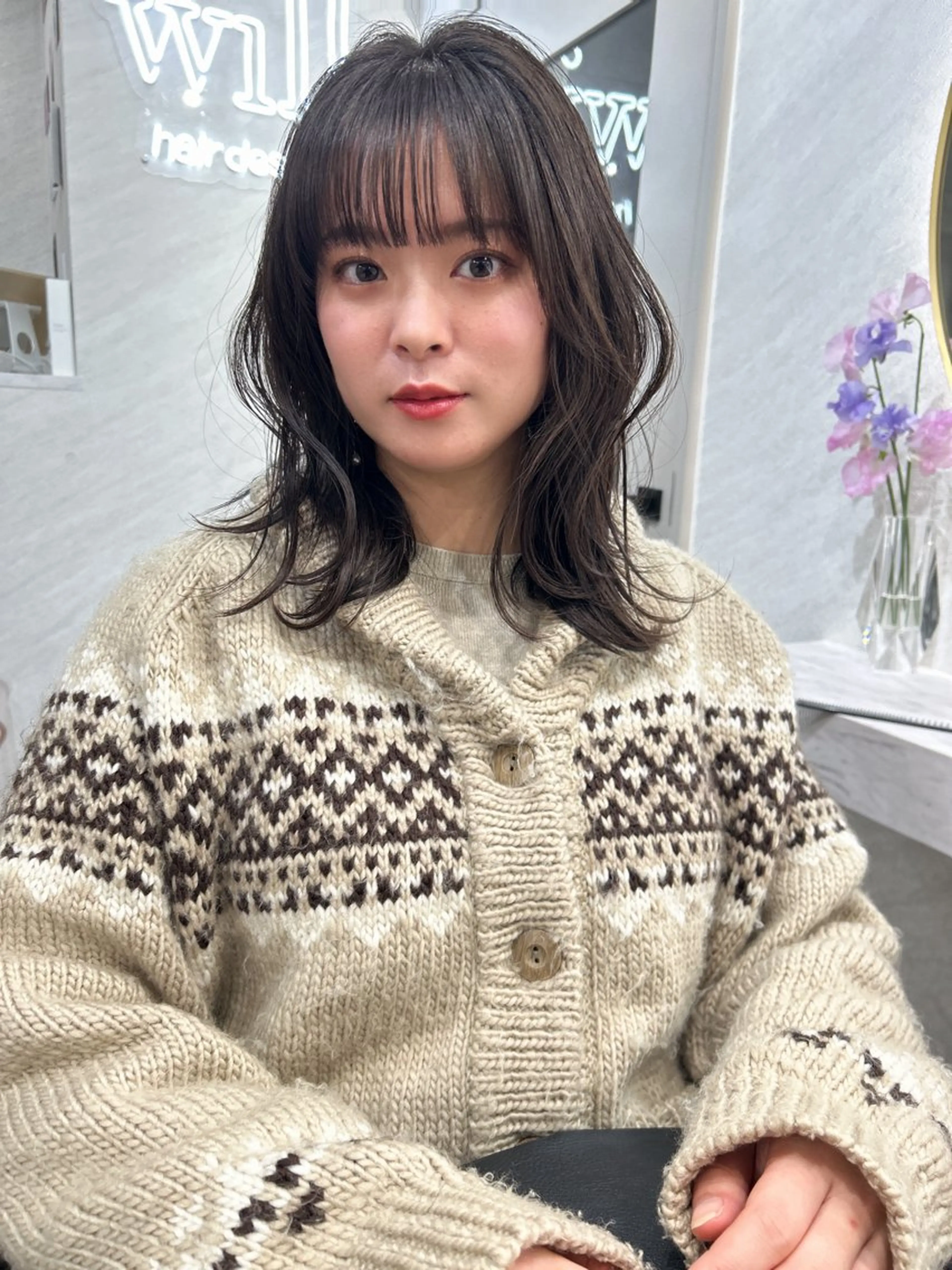 ミディアム カラー カット ヘアカラー トリートメント 髪質改善will hairdesignのヘアスタイル