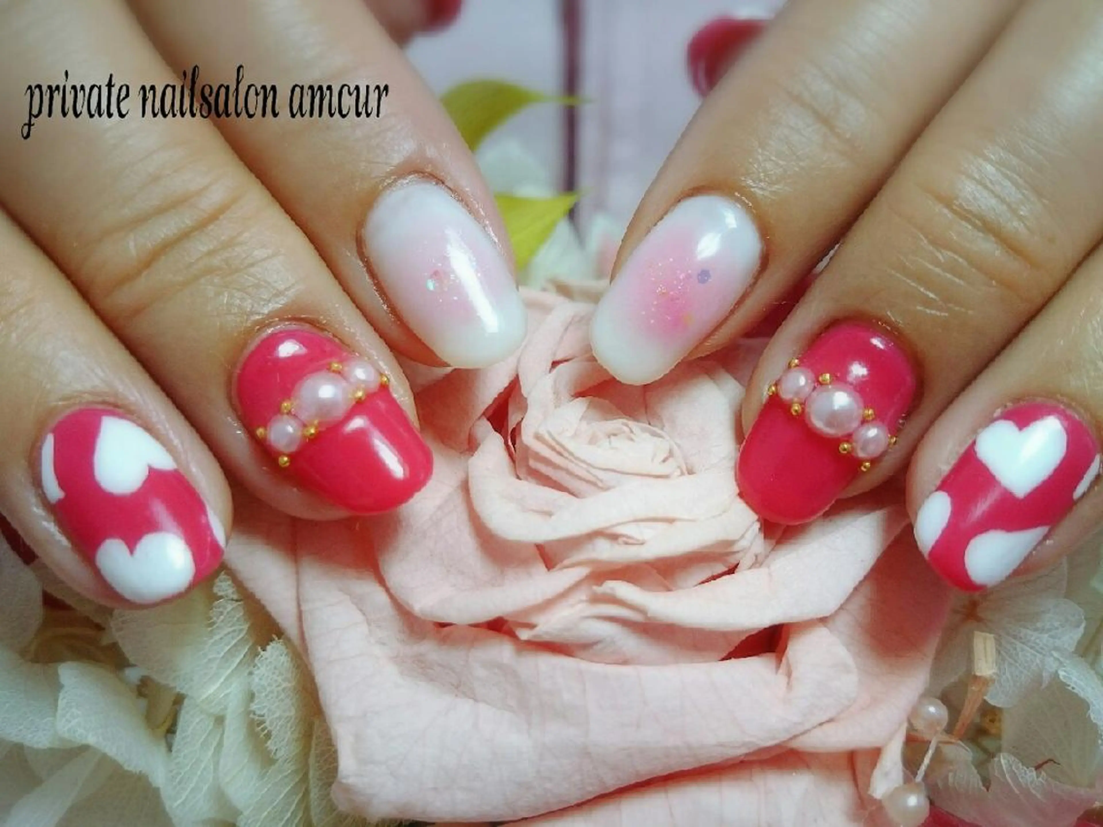 ネイル チークネイル ハート nailsalon ♡amour♡のネイルデザイン
