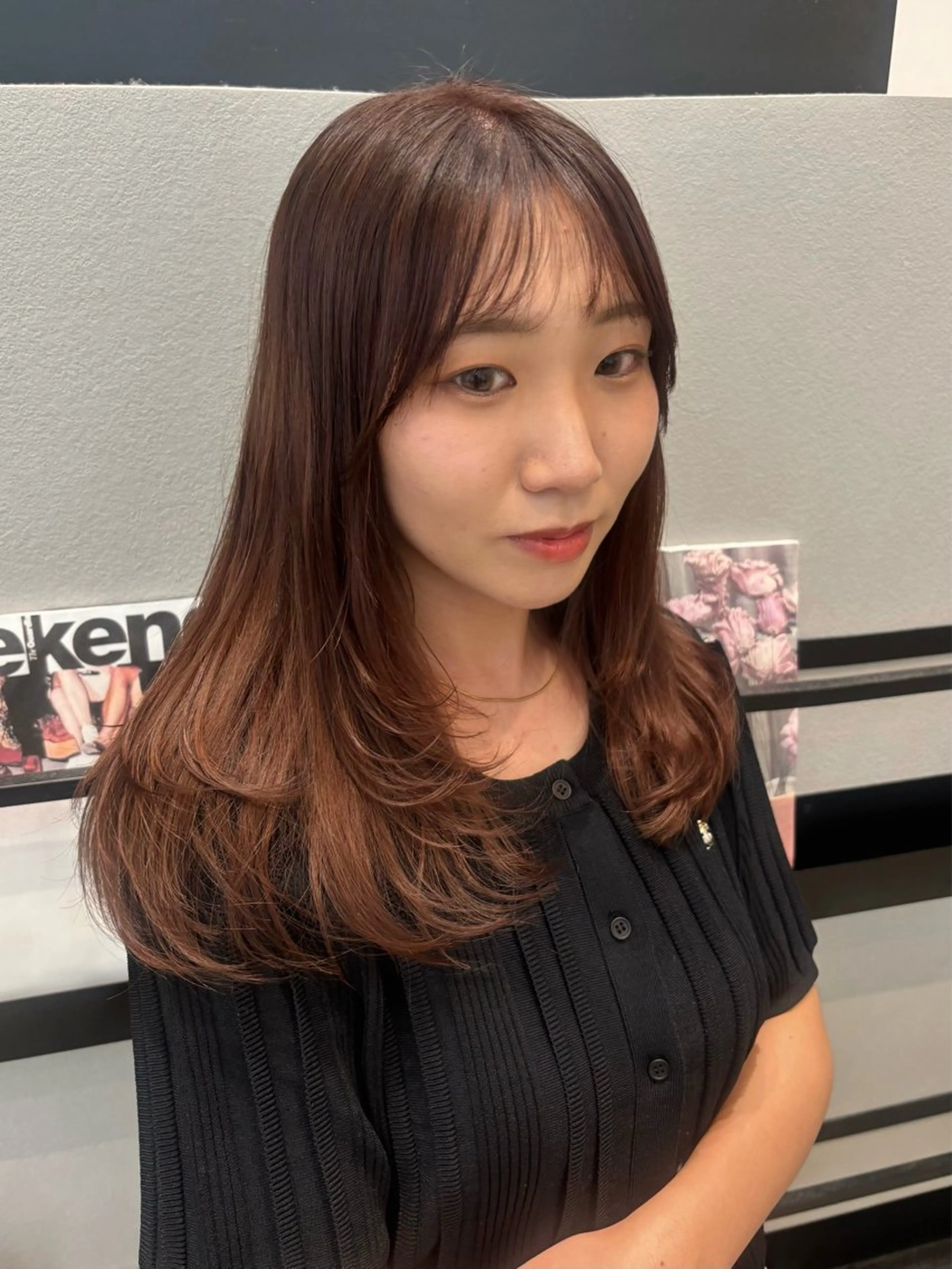 ミディアム カラー ピンクカラー レイヤーカット カット ヘアカラー ktwo☆ 暗艶髪☆姫野琳のヘアスタイル