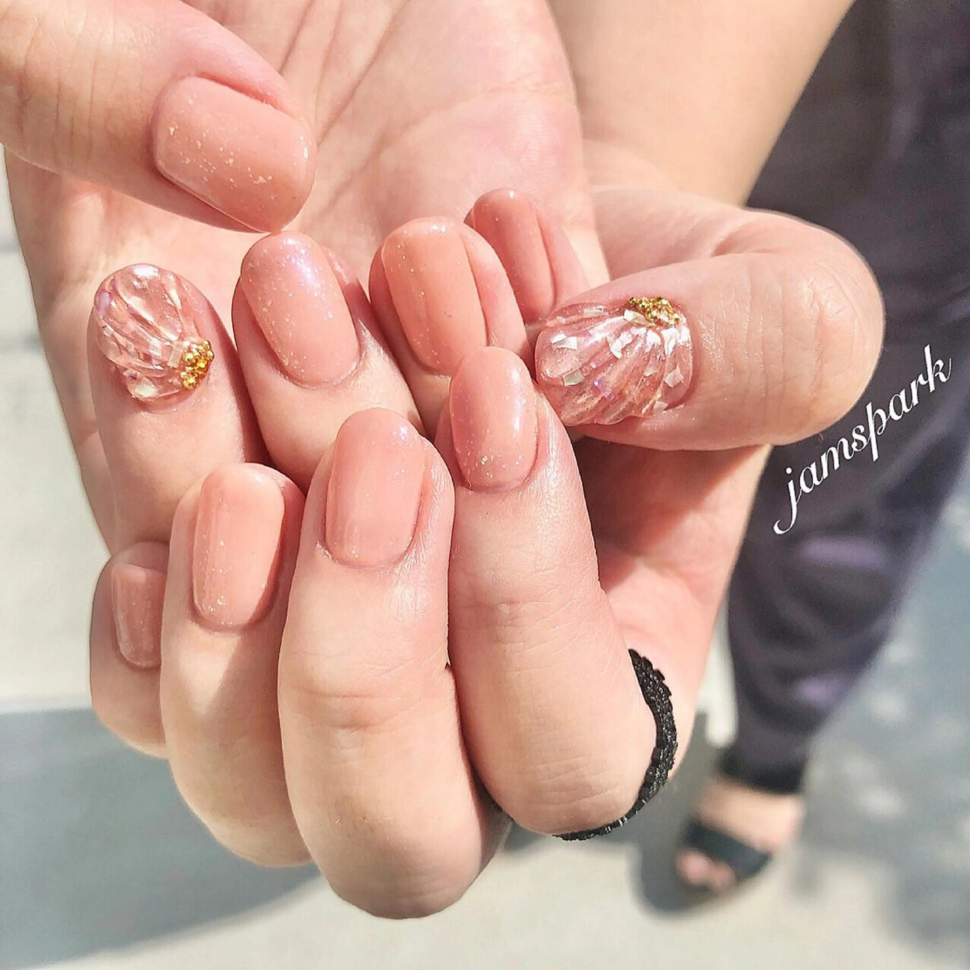 ネイル アートネイル ニュアンスネイル オフィスネイル オレンジ 春ネイル ハンドネイル jamspark ✨のネイルデザイン