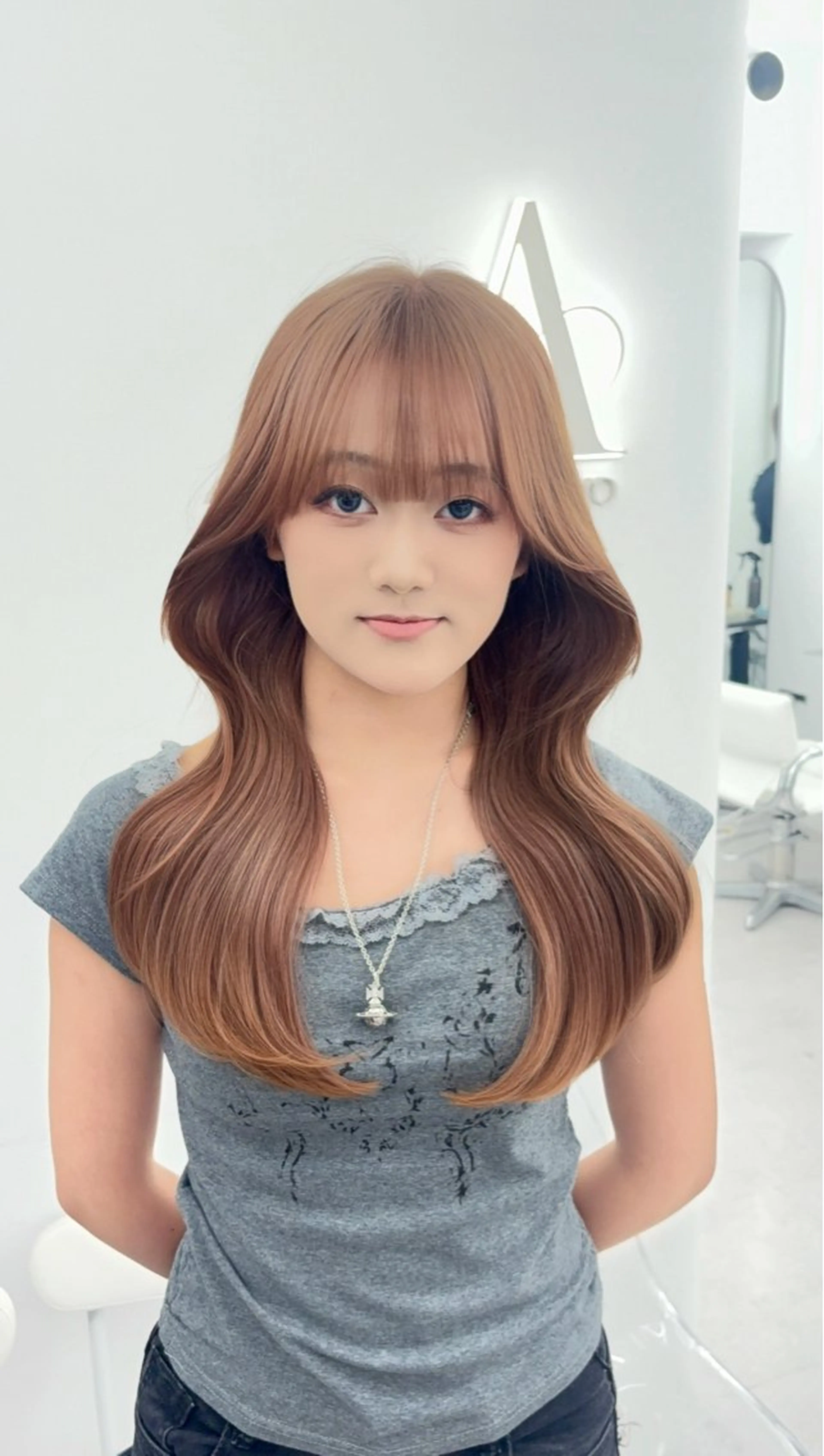 ロング カラー カット ヘアカラー トリートメント 韓国ヘア/レイヤー/ 顔まわり足立遥奈のヘアスタイル