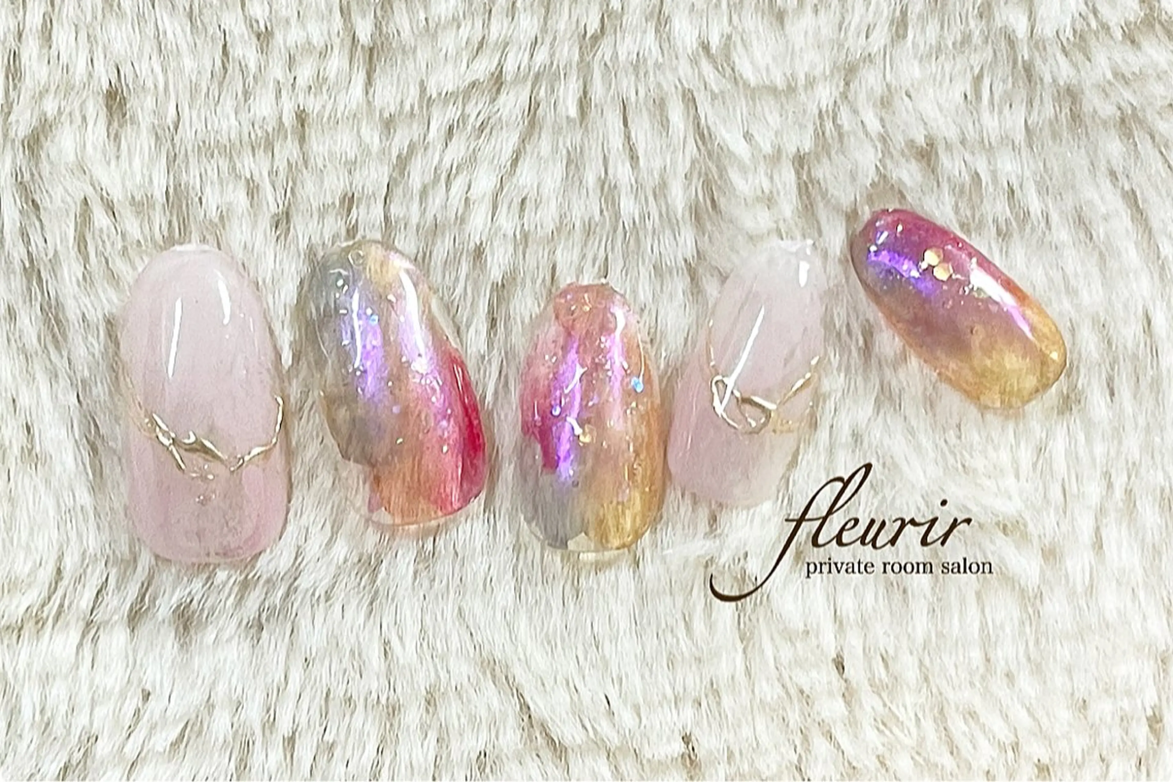 ネイル アートネイル オーロラネイル ブルー ホログラムネイル ミラーネイル フルリール 【プライベートサロンのネイルデザイン