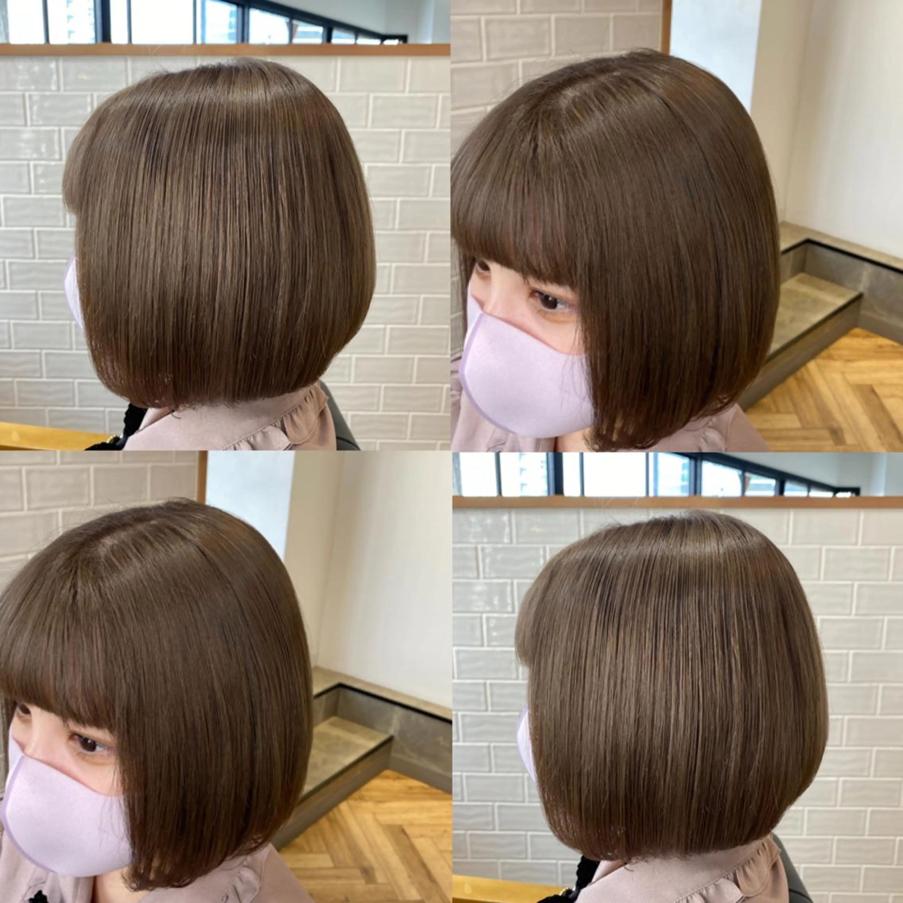 ミディアム カラー ブリーチ グレージュ 艶カラー/韓国顔周り 🎀mamiのヘアスタイル