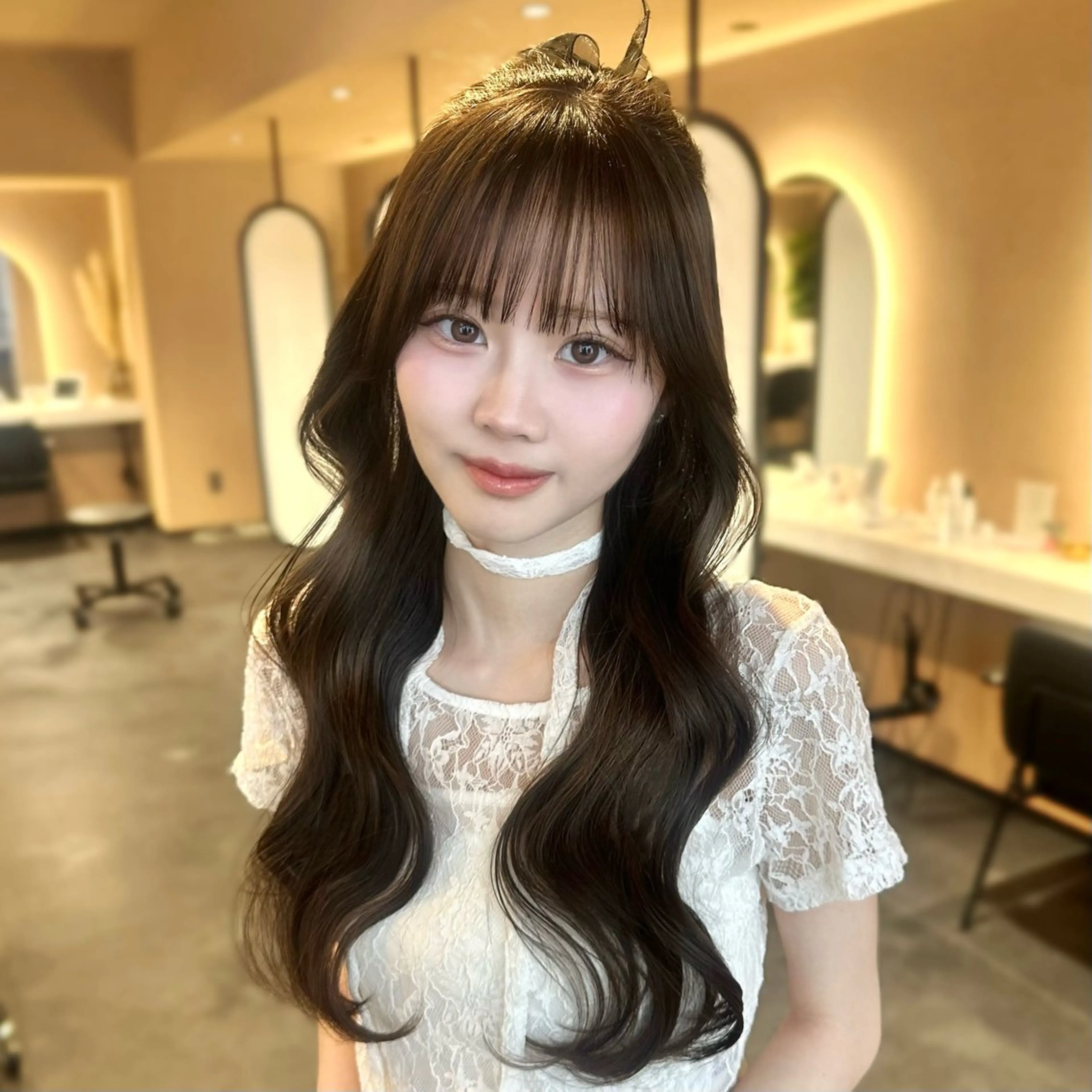 ロング ヘアセット 顔周りcut/ 艶ワンカラー♥ちさきのヘアスタイル