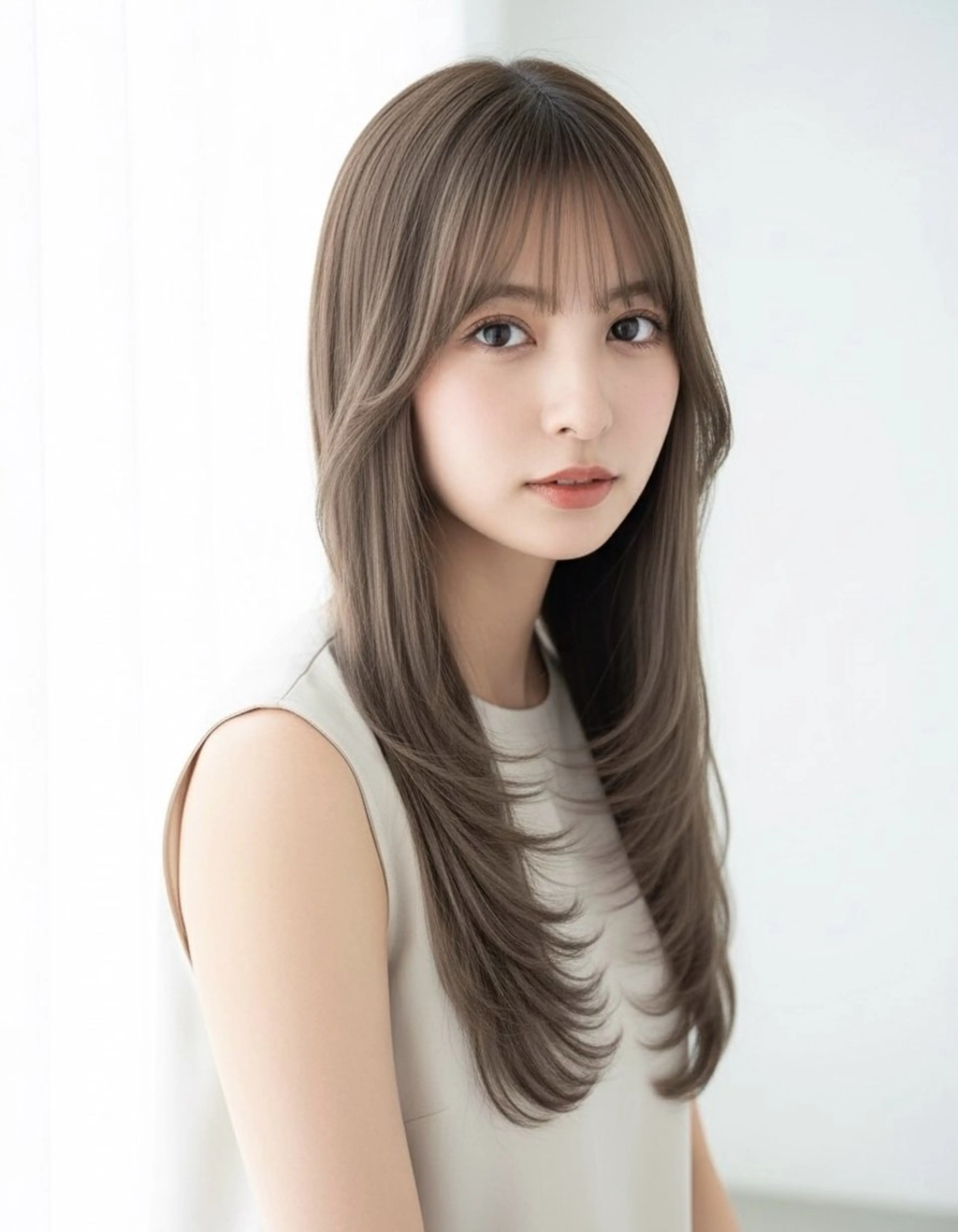 ロング カラー ベージュカラー ブリーチ ケアカラー 透明感カラー グレージュ カット ヘアカラー トリートメント 赤み消し韓国ヘア レイヤー縮毛🤍渡邉のヘアスタイル