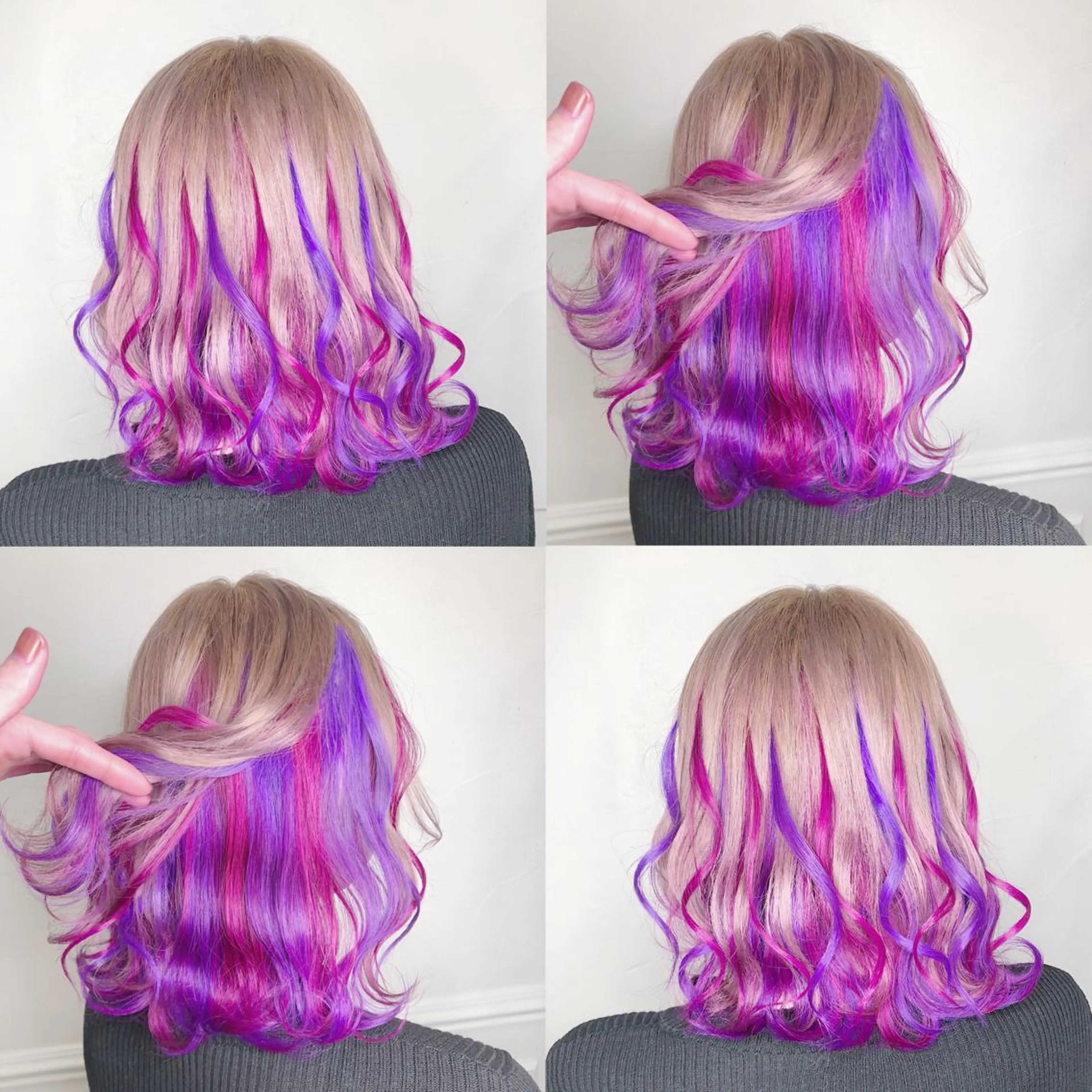 ミディアム カラー ヘアアレンジ メンズ キッズ ピンクカラー パープルカラー ユニコーンカラー ヘアカラー トリートメント ヘアセット 💟Chloe原宿店 🩶ハイトーンのヘアスタイル