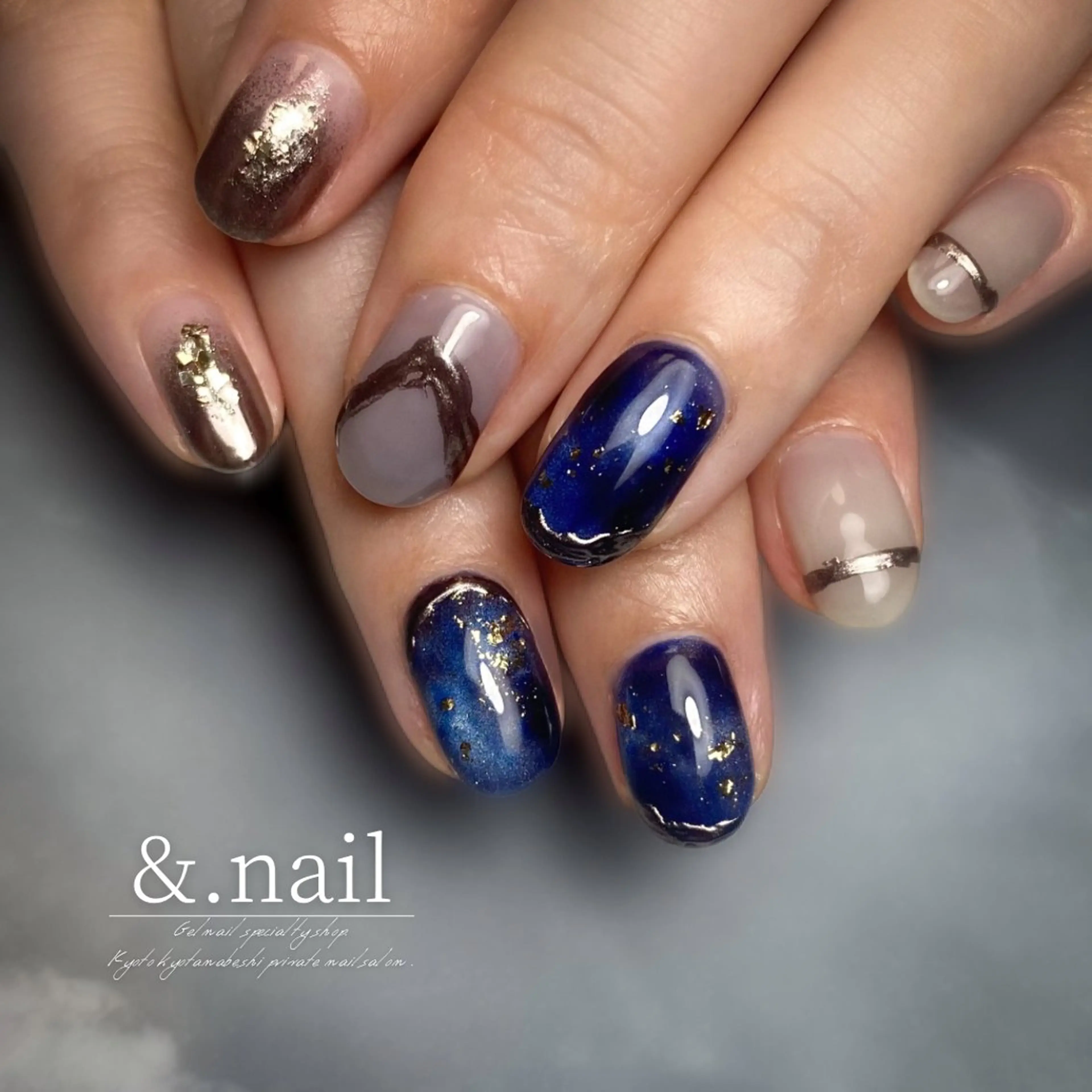 ネイル アートネイル べっ甲ネイル ブルー ハンドネイル &.nail/ ニュアンス/持込み可のネイルデザイン