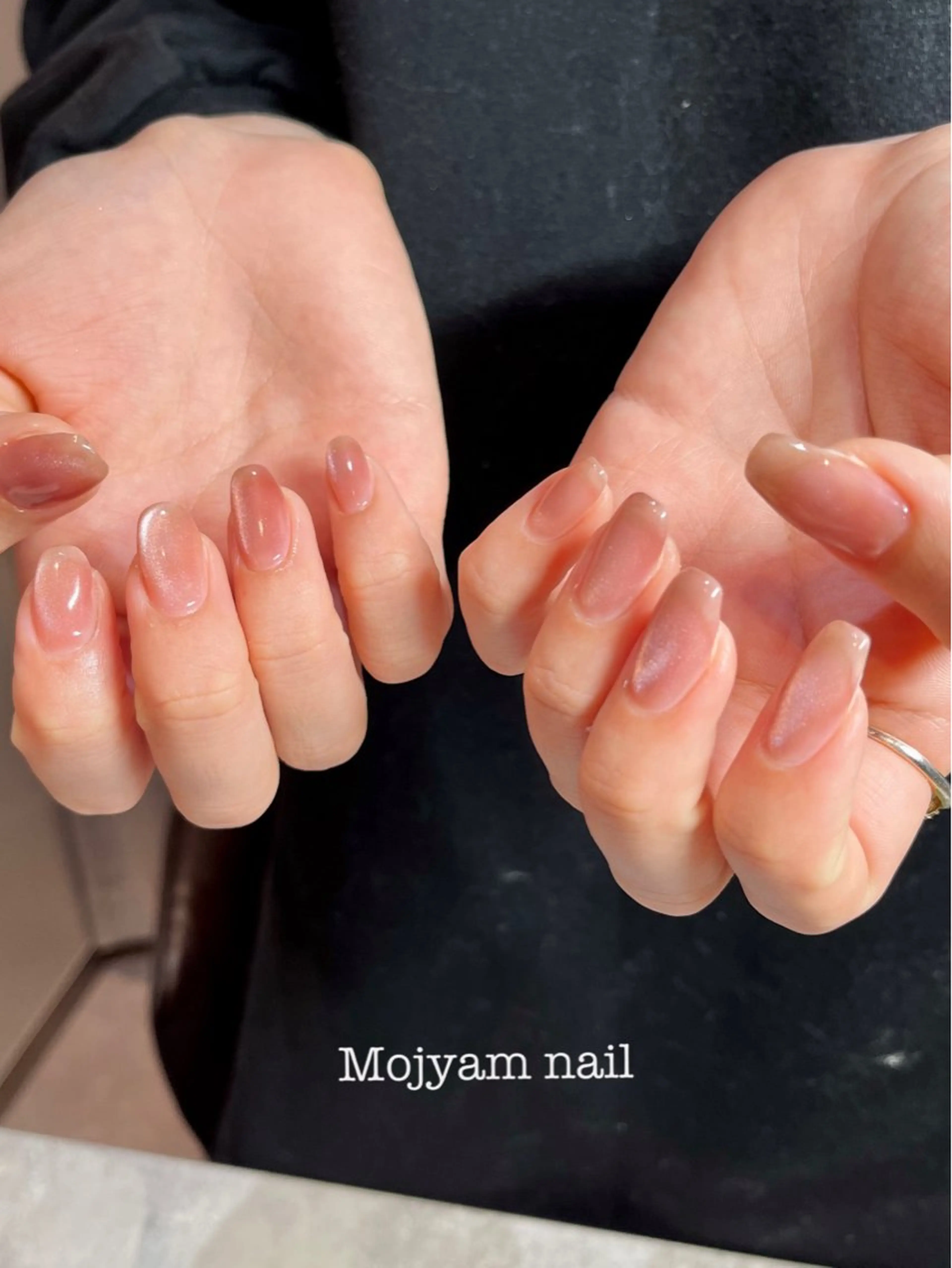 ネイル マグネットネイル ビー玉ネイル ピンク シンプルネイル スクエアネイル ハンドネイル Mojyam nail所属・松本 実咲のネイルデザイン