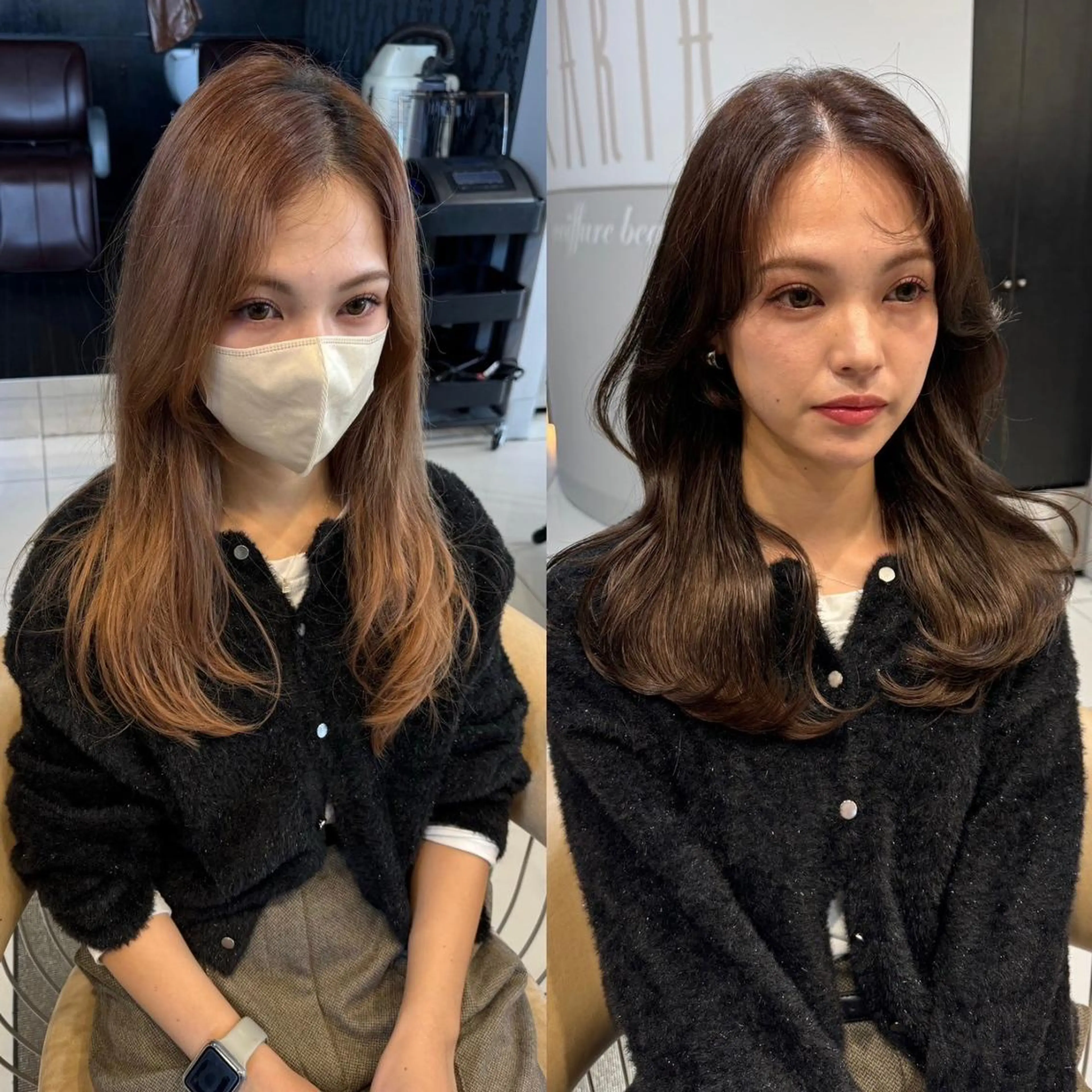 セミロング ヘアアレンジ 顔まわりレイヤー 顔周りカット レイヤーカット カット パーマ シャドールーツ earth　深川愛実のヘアスタイル