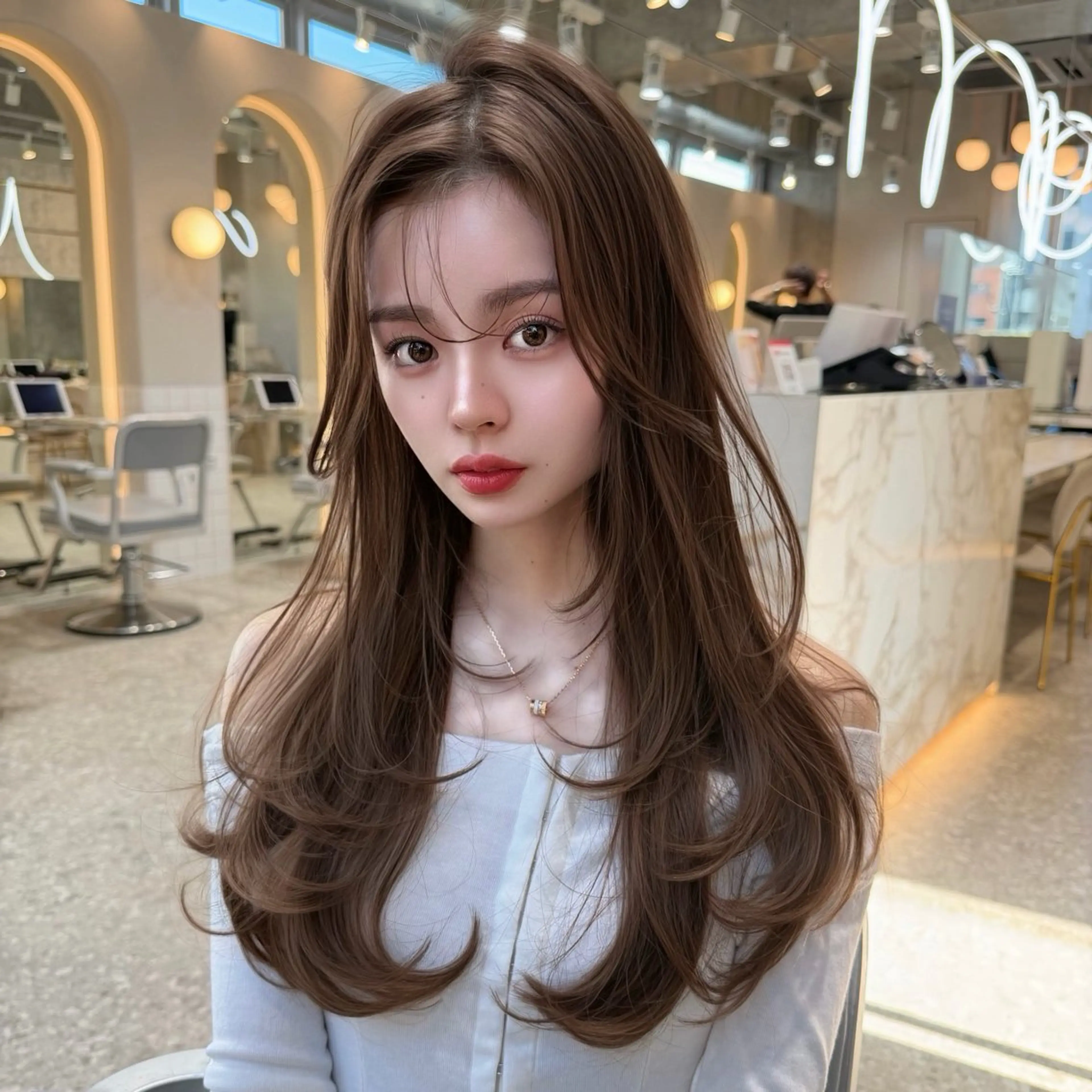 セミロング カラー 髪質改善 韓国風ヘア レイヤーカット 縮毛矯正 トリートメント カット ヘアカラー トリートメント 新宿/韓国風レイヤー 髪質改善/渋谷直樹のヘアスタイル